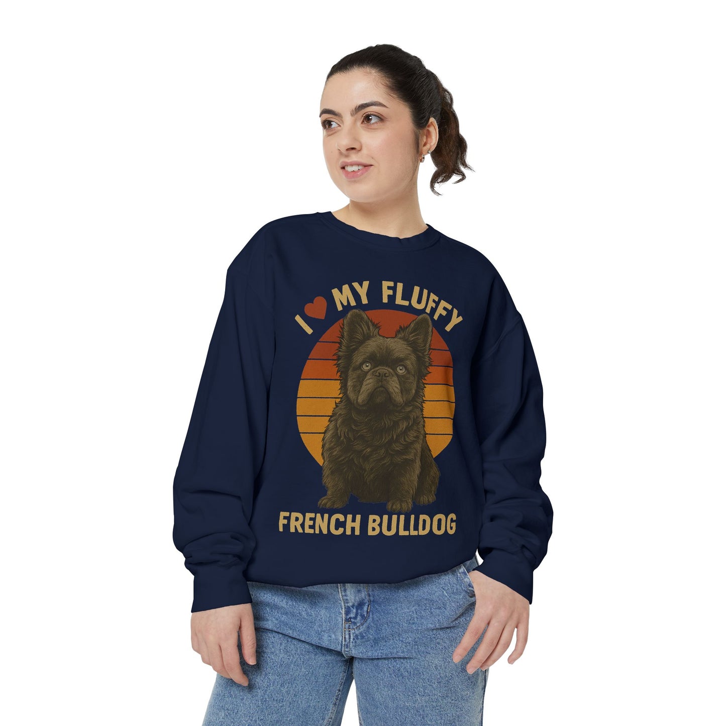 Fluffy French Bulldog Sweatshirt – I Love My Fluffy Frenchie Pullover, Retro Dog Lover Sweater, Cute Fluffy Frenchie Gift for Women & Men