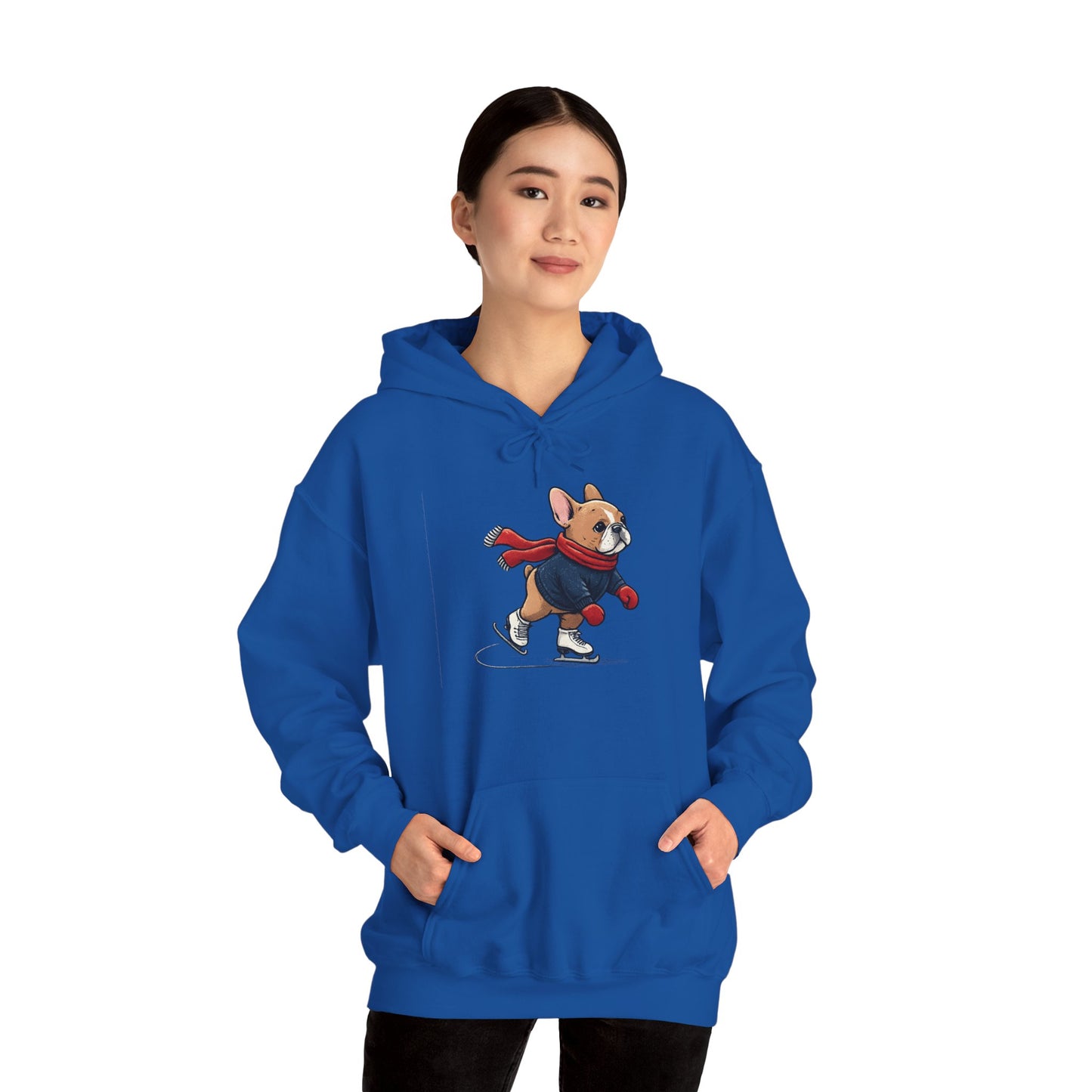 Ice Skating Frenchie Hoodie – Cute Winter French Bulldog Sweatshirt, Holiday Dog Lover Gift, Cozy Skating Pup Hoodie, Frenchie Christmas Hoodie