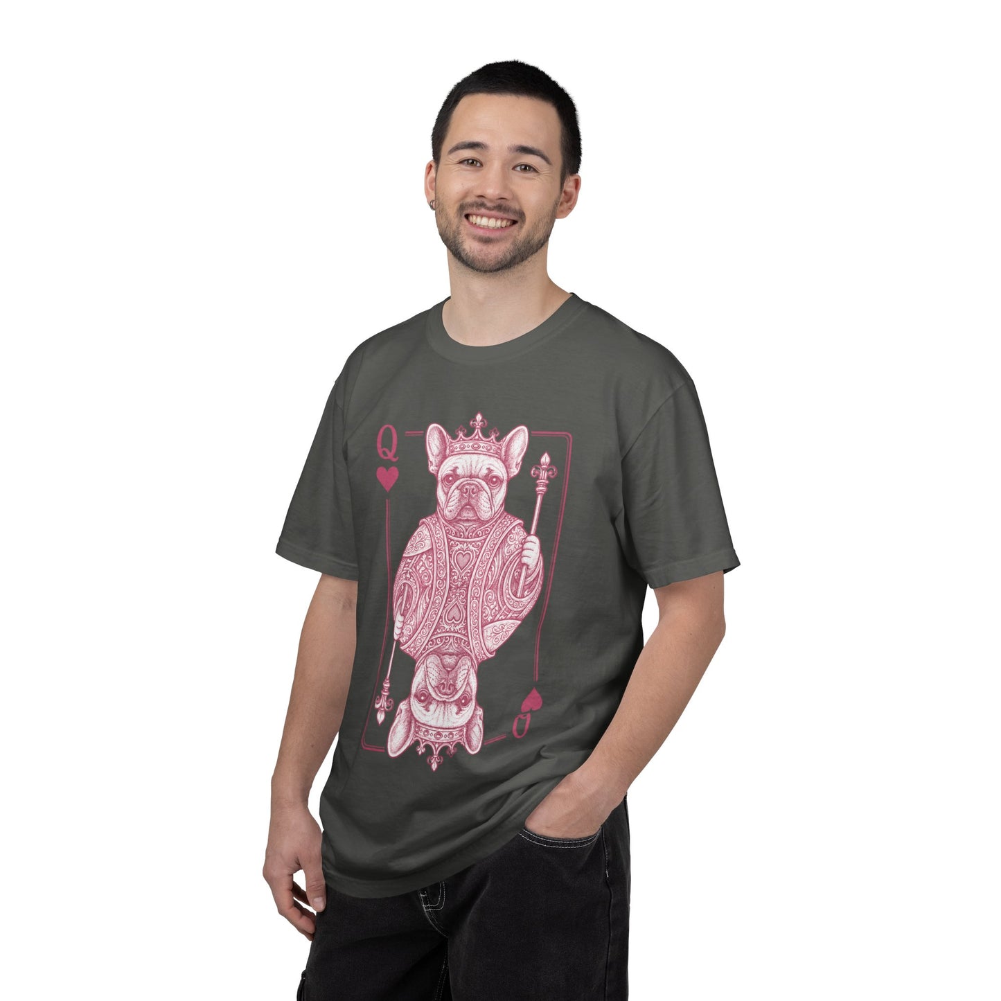 Queen of Hearts French Bulldog Shirt, Frenchie Queen Playing Card Tee, Dog Mom Gift, Cute French Bulldog Graphic Shirt, Royal Frenchie T-Shirt
