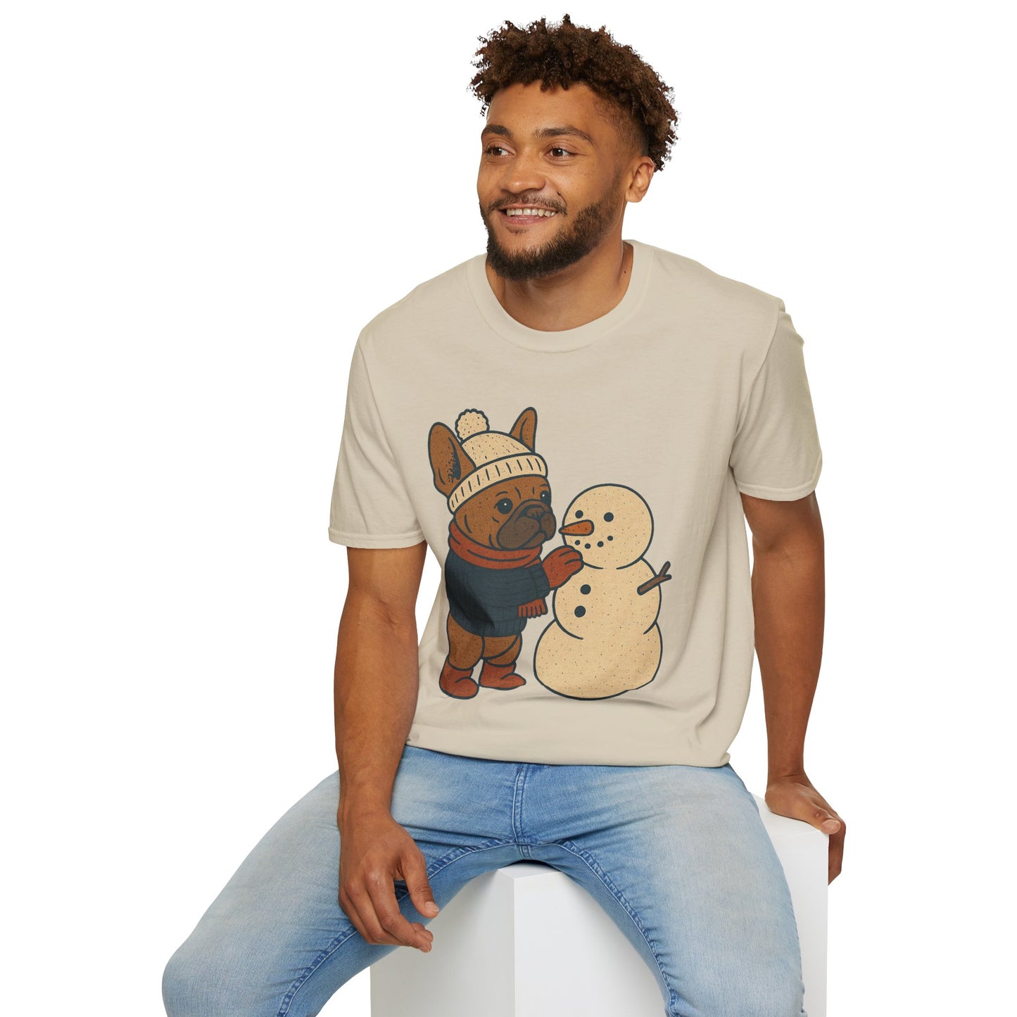 French Bulldog Snowman T-Shirt • Cute Winter Frenchie Tee • Holiday Dog Lover Shirt • Christmas Pup Graphic • Cozy Winter Pet Lover Gift