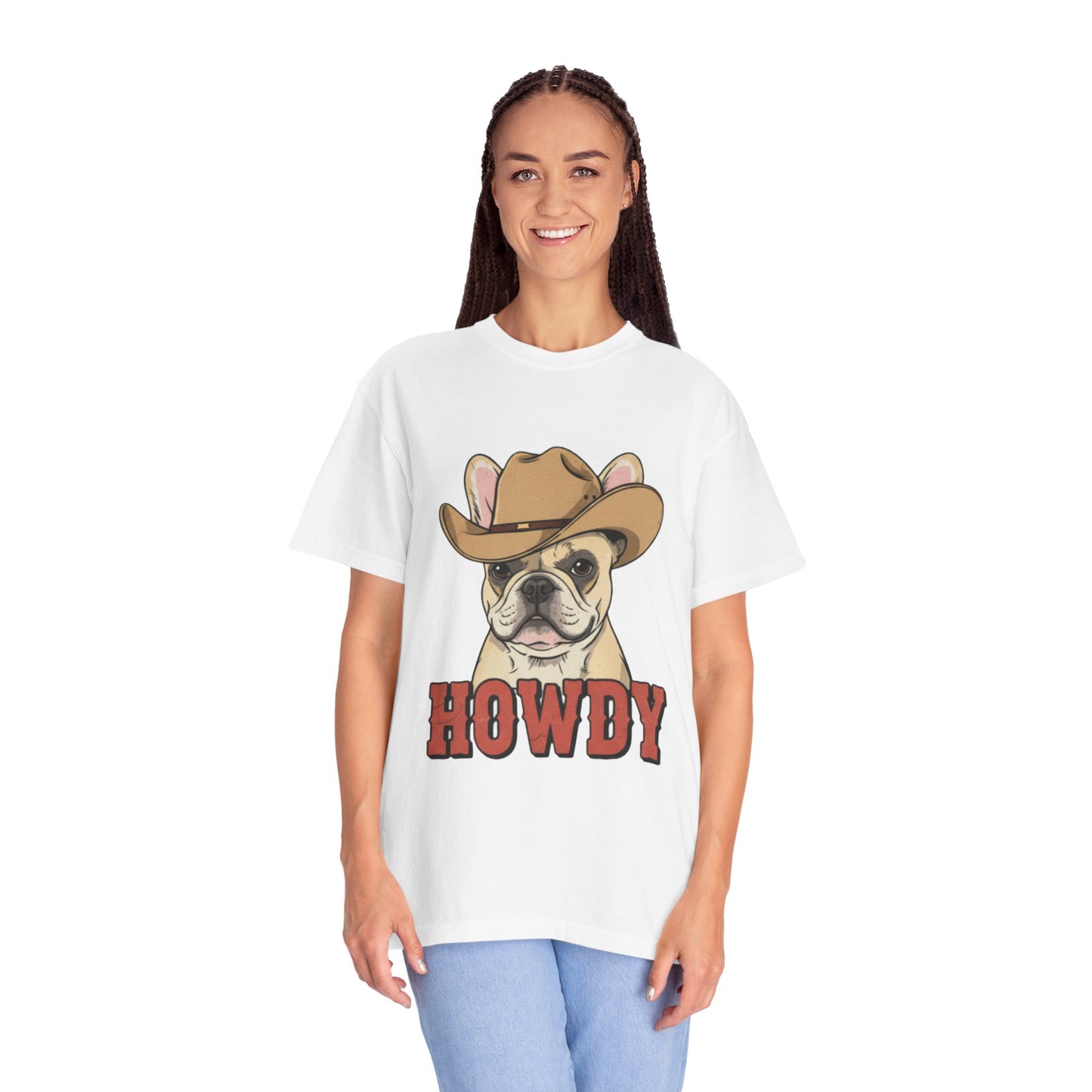 Howdy French Bulldog Cowboy T-Shirt | Western Frenchie Graphic Tee | Cute Dog Lover Country Shirt | Funny Gift for Him or Her