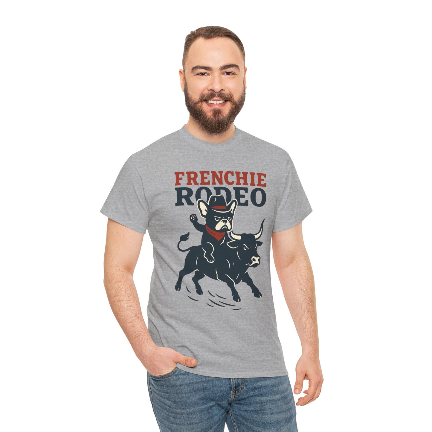 Frenchie Rodeo T-Shirt | Cowboy French Bulldog Graphic Tee | Funny Western Dog Lover Shirt | Frenchie Bull Rider Gift | Rodeo Style Tee