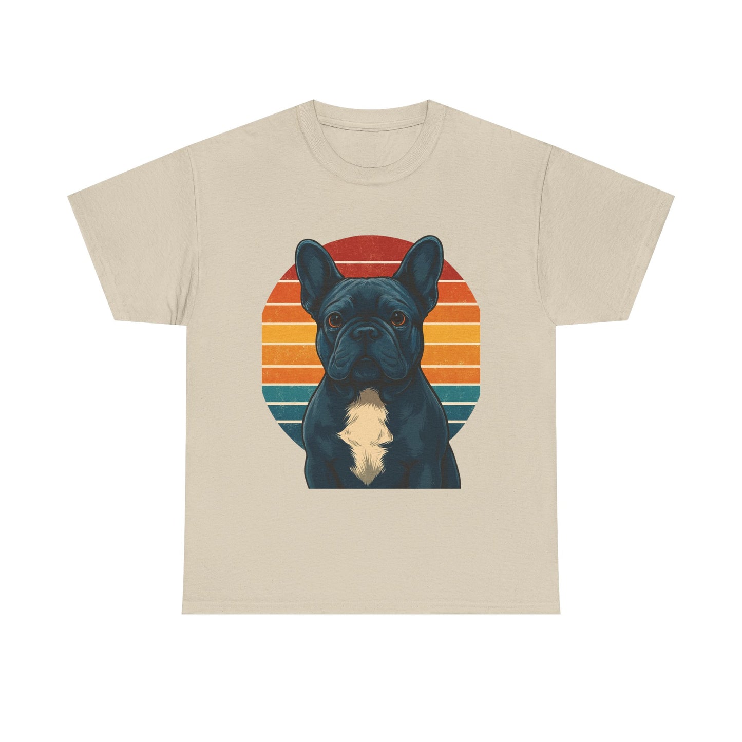 Retro Blue French Bulldog T-Shirt | Vintage Frenchie Dog Tee | 70s Sunset Graphic Shirt | Frenchie Lover Gift | Cute Pet Owner Apparel
