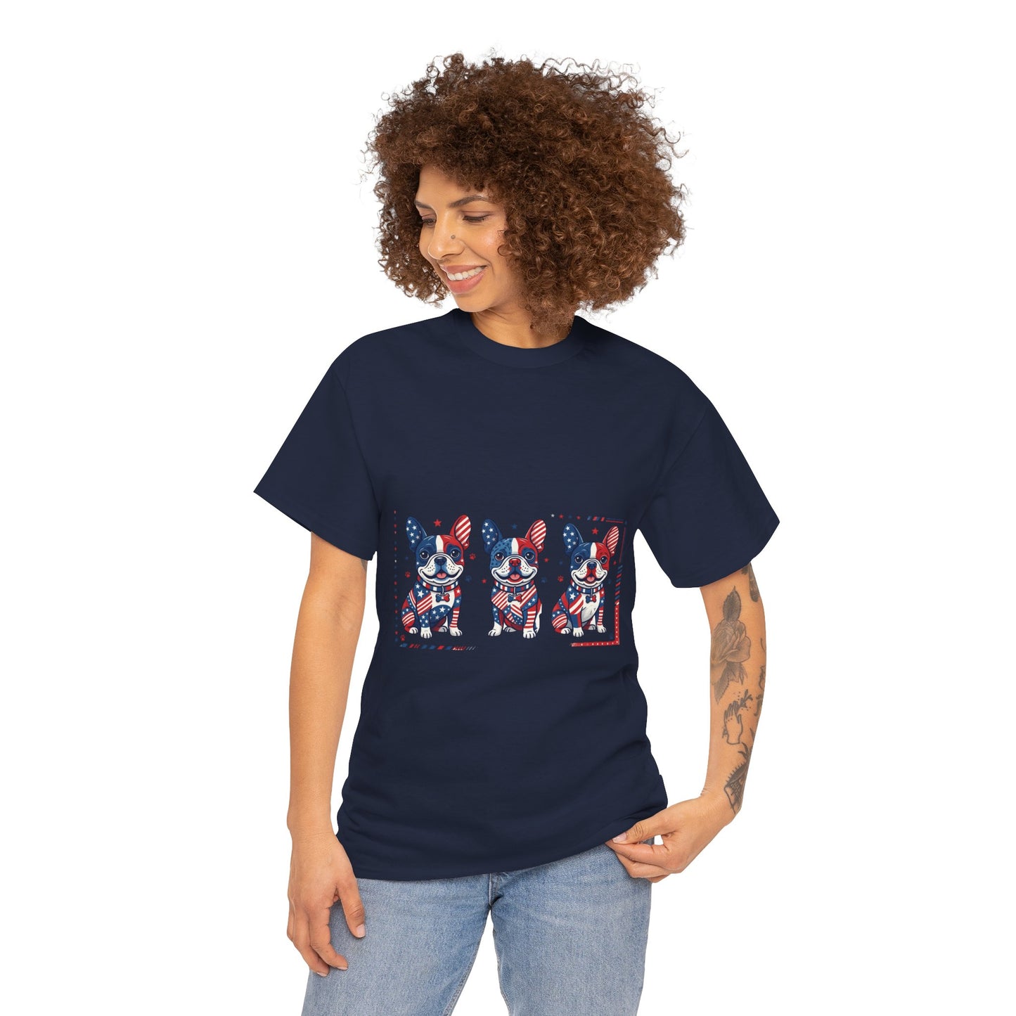 Patriotic French Bulldog Shirt, American Flag Frenchie Trio Tee, Fourth of July Dog Lover Shirt, USA French Bulldog Gift, Frenchie Mom Shirt