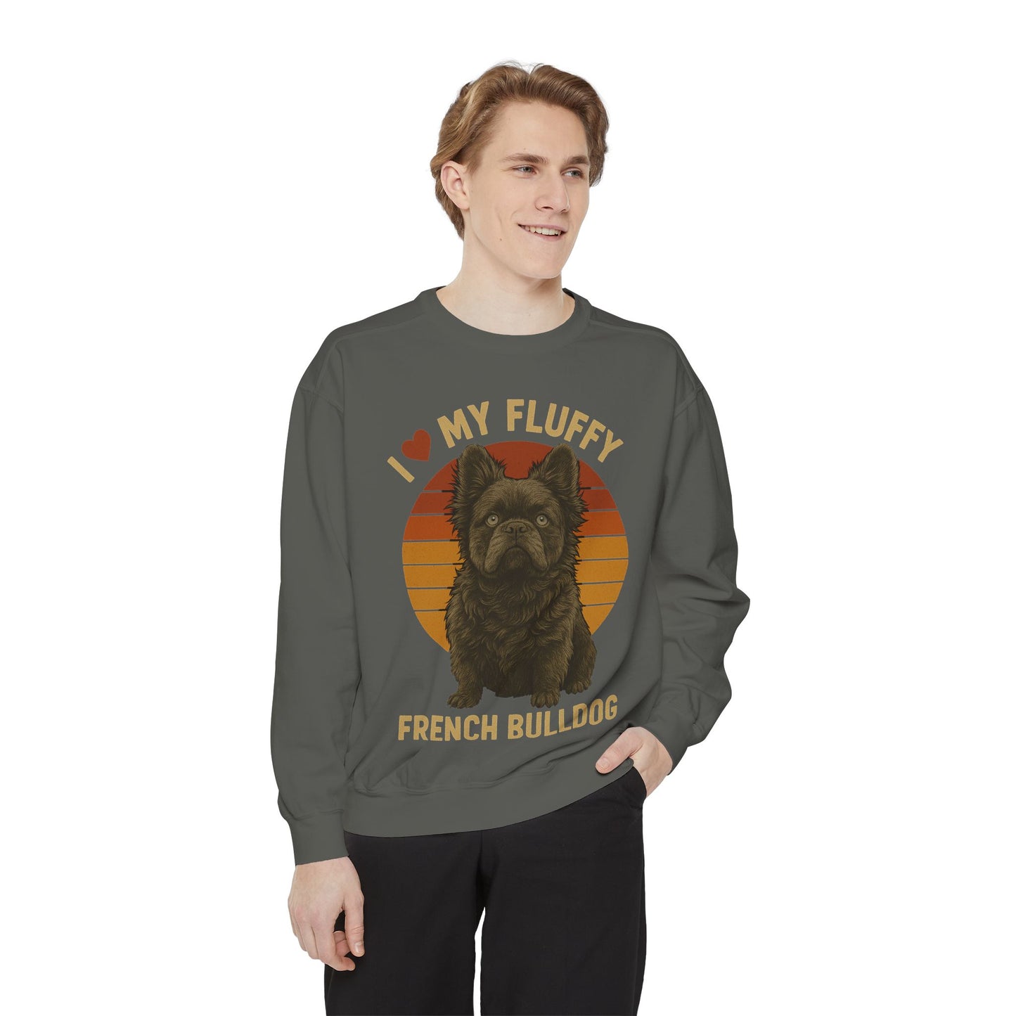 Fluffy French Bulldog Sweatshirt – I Love My Fluffy Frenchie Pullover, Retro Dog Lover Sweater, Cute Fluffy Frenchie Gift for Women & Men