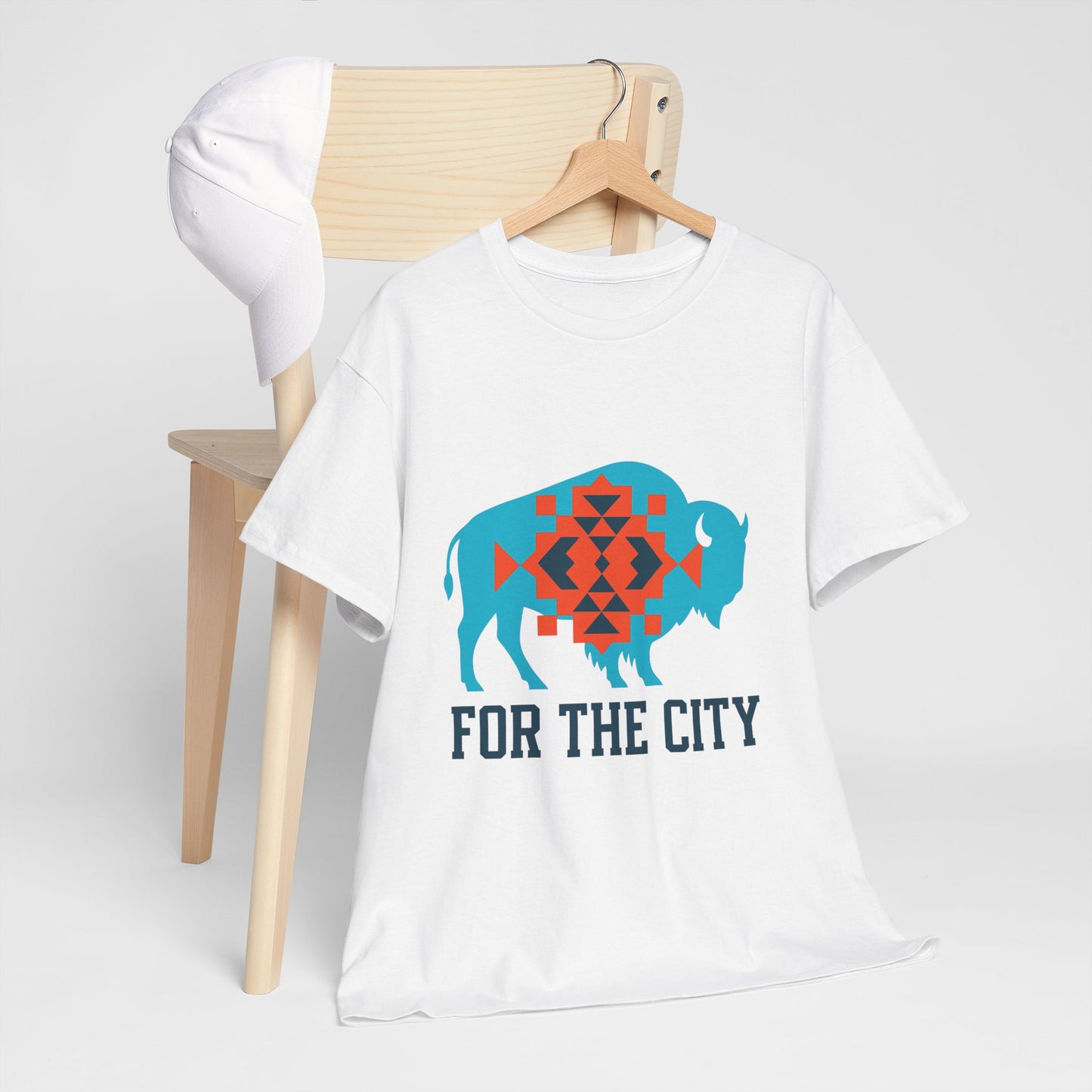 For The City Tribal Bison T-Shirt | Oklahoma Pride Tee | Blue & Orange Southwestern Bison Graphic | OKC Fan Inspired Shirt | Local Oklahoma Gift