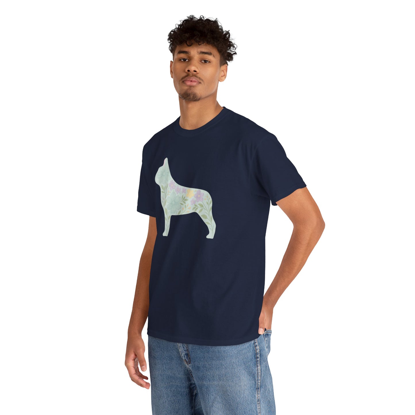 Floral French Bulldog T-Shirt | Pastel Dog Lover Tee | Soft Floral Frenchie Silhouette Shirt | Cute Gift for French Bulldog Moms