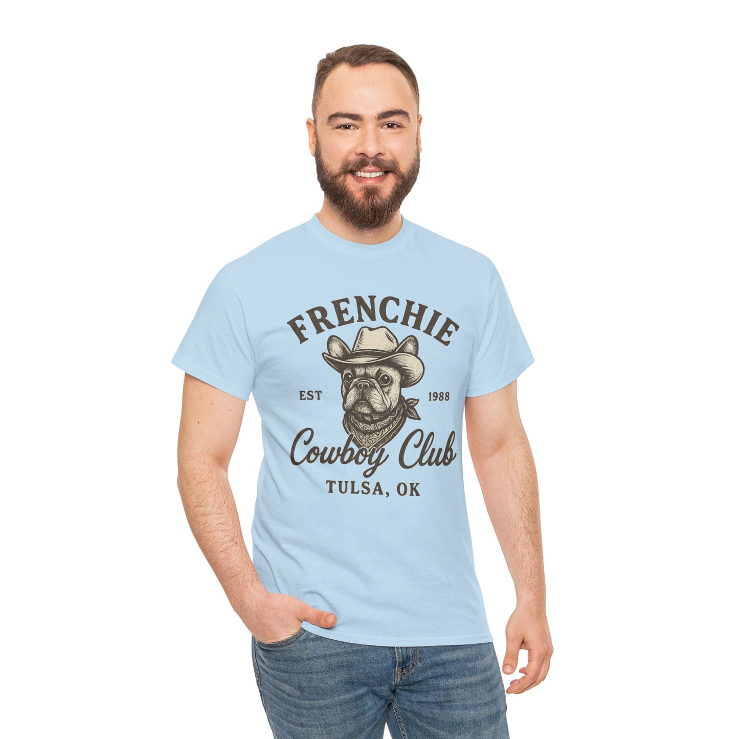 Frenchie Cowboy Club T-Shirt | Western French Bulldog Tee | Tulsa Oklahoma Dog Lover Shirt | Vintage Cowboy Graphic | Country Pet Gift