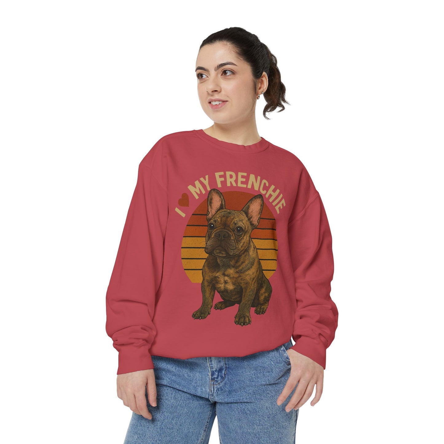 I Love My Frenchie Sweatshirt | Brindle French Bulldog Pullover | Retro Dog Lover Crewneck | Vintage Frenchie Mom & Dad Gift
