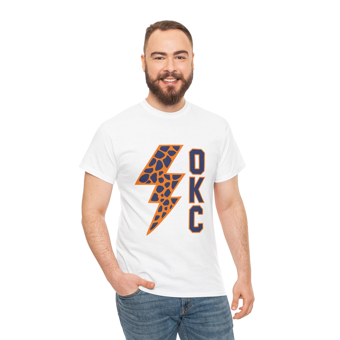 OKC Leopard Lightning Bolt T-Shirt | Oklahoma City Basketball | Blue & Orange Game Day Tee