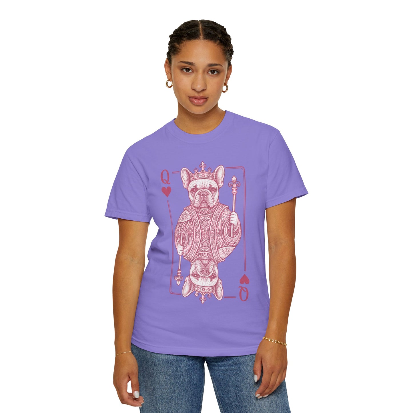 Queen of Hearts French Bulldog Shirt, Frenchie Queen Playing Card Tee, Dog Mom Gift, Cute French Bulldog Graphic Shirt, Royal Frenchie T-Shirt