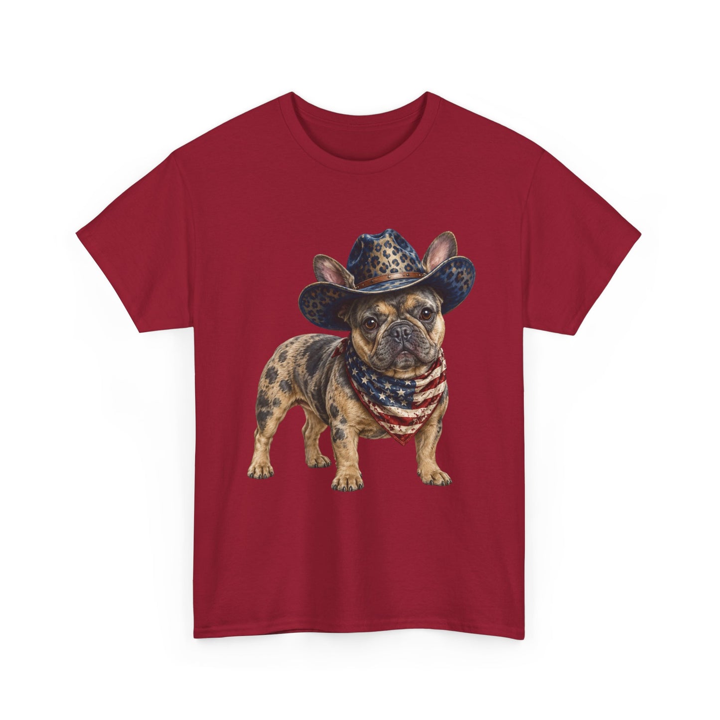 Patriotic Merle French Bulldog Shirt, Cowboy Frenchie Tee, American Flag Bandana Dog Shirt, Fourth of July French Bulldog Gift