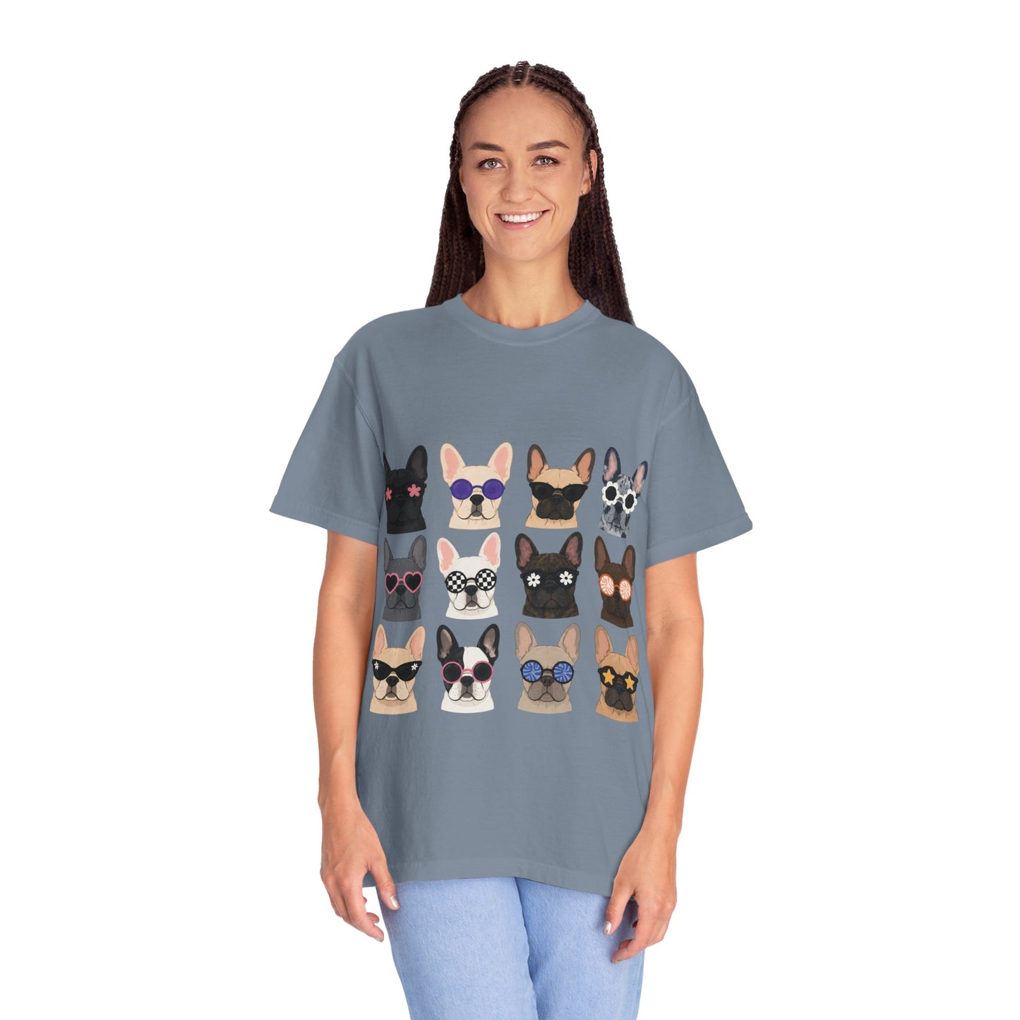 French Bulldog Sunglasses Shirt, Frenchie Faces Tee, Cute French Bulldog Shirt, Colorful Frenchie Dog Lover Gift, Dog Mom Graphic Tee