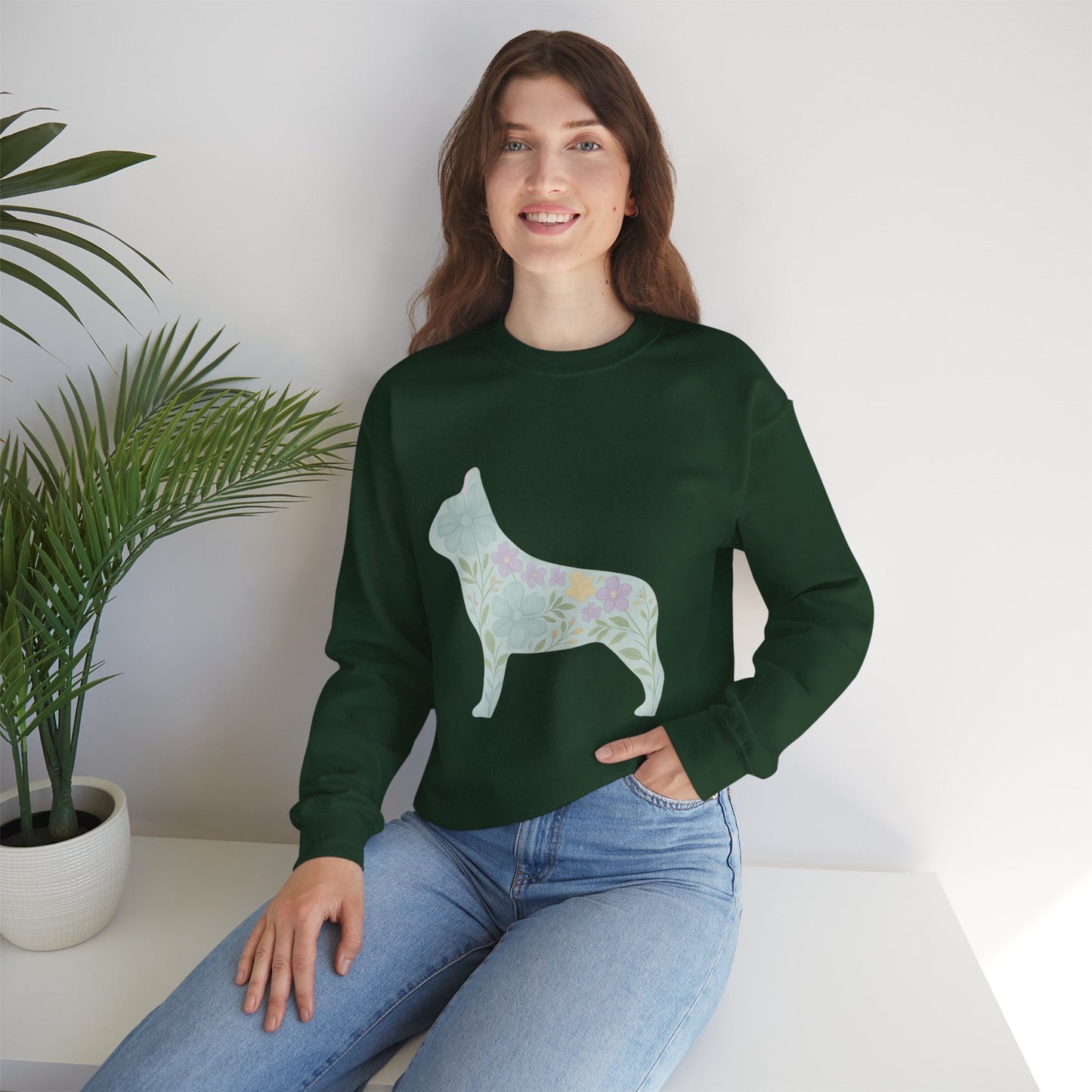 Floral Frenchie Sweatshirt | Pastel French Bulldog Pullover | Feminine Dog Lover Crewneck | Soft Pink Flower Silhouette Sweater
