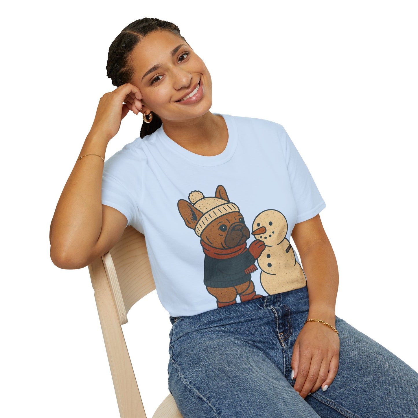 French Bulldog Snowman T-Shirt • Cute Winter Frenchie Tee • Holiday Dog Lover Shirt • Christmas Pup Graphic • Cozy Winter Pet Lover Gift