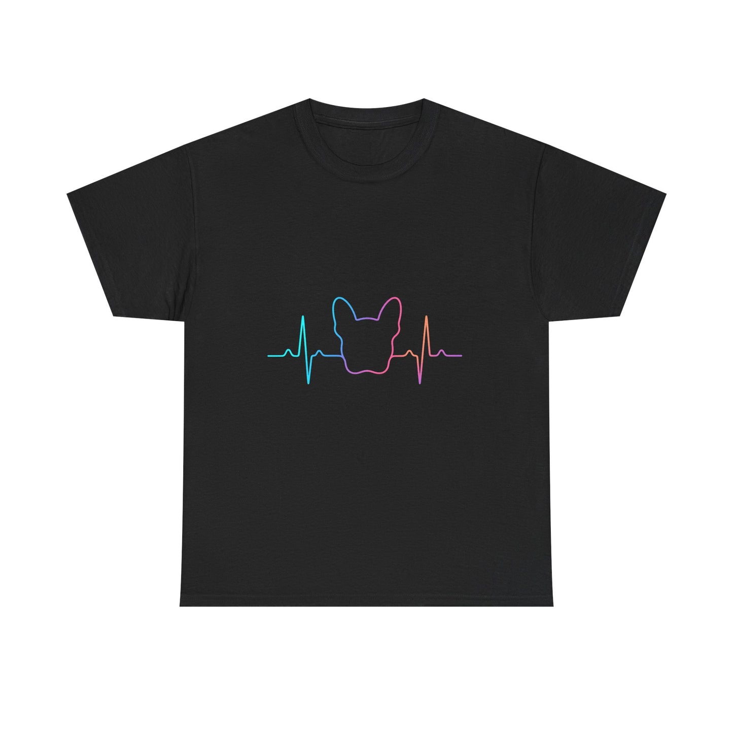 Rainbow Frenchie Heartbeat T-Shirt – Minimalist French Bulldog Line Art Tee, Neon Dog Lover Gift, Pet Mom or Dad Shirt