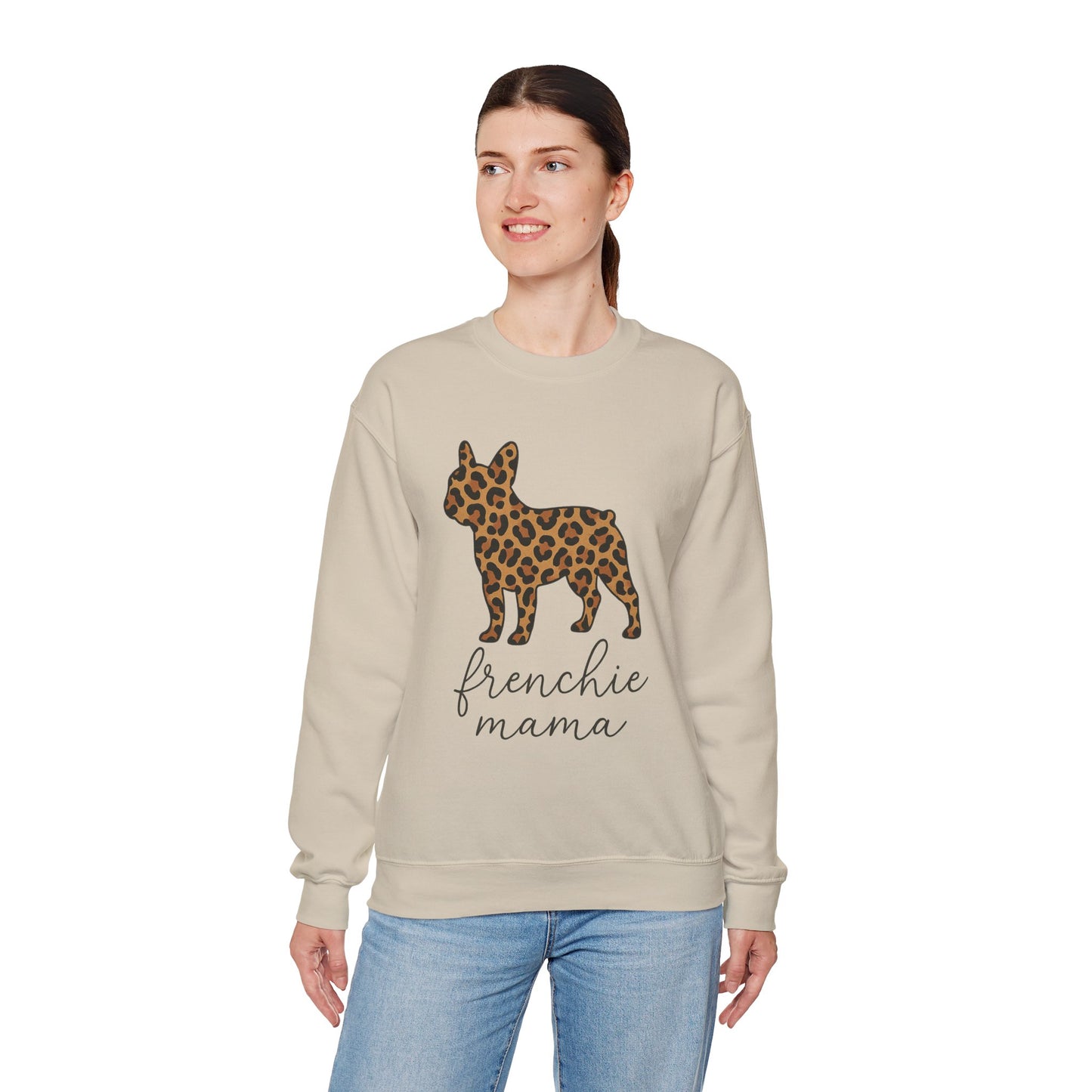 Frenchie Mama Leopard Print Sweatshirt | French Bulldog Mom Crewneck | Cheetah Print Frenchie Sweater | Dog Mom Gift | Cute Animal Print Pullover