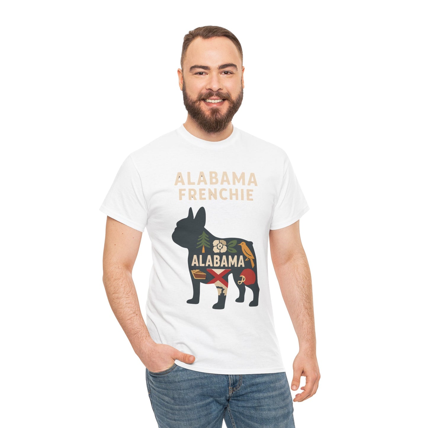 Alabama Frenchie T-Shirt – French Bulldog State Pride Tee, Retro Alabama Dog Lover Shirt, Southern Frenchie Gift for Pet Lovers
