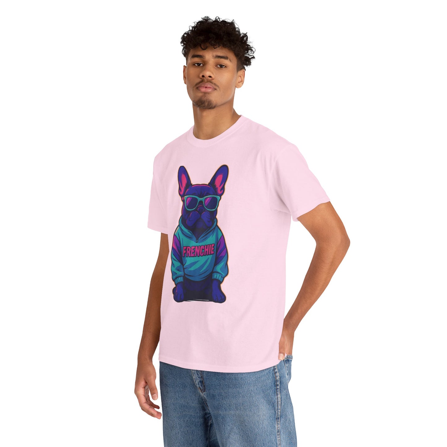 Vaporwave Frenchie T-Shirt | Retro Neon Dog Graphic | 80s Style French Bulldog Tee | Colorful Streetwear Gift for Dog Lovers | Cool Pet Apparel