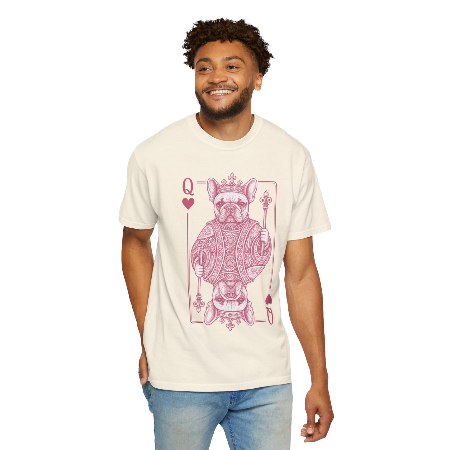 Queen of Hearts French Bulldog Shirt, Frenchie Queen Playing Card Tee, Dog Mom Gift, Cute French Bulldog Graphic Shirt, Royal Frenchie T-Shirt