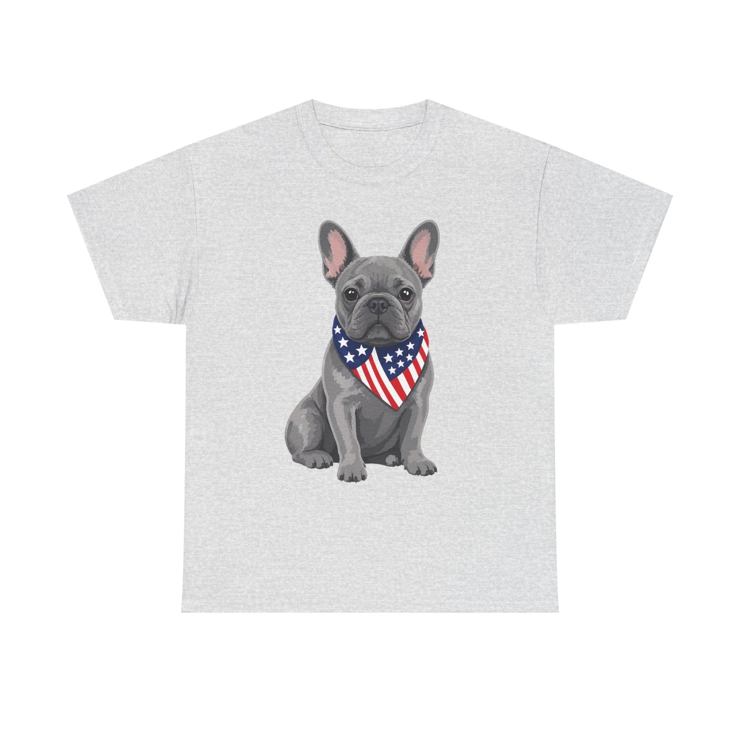 Patriotic French Bulldog Shirt, Blue Frenchie American Flag Bandana Tee, Fourth of July Dog Lover Shirt, USA French Bulldog Gift