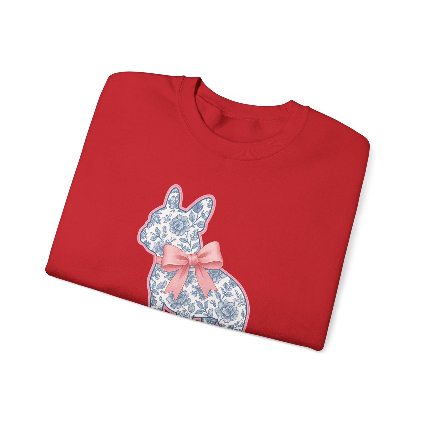 Frenchie Mama Sweatshirt – Blue Floral French Bulldog with Pink Bow, Cute Dog Mom Crewneck, French Bulldog Lover Gift, Cozy Dog Mom Sweater