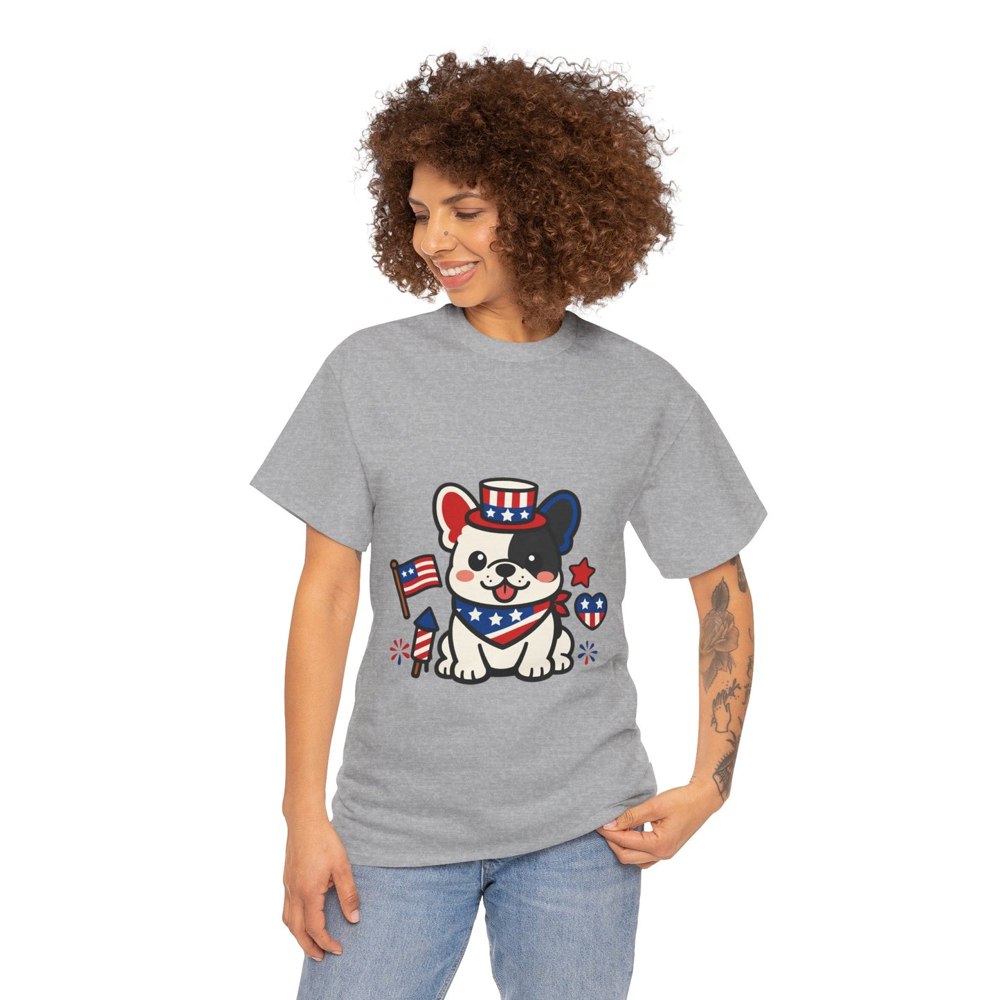 Cute Patriotic French Bulldog Shirt, Kawaii frenchie Fourth of July Tee, American Flag Puppy Shirt, USA Dog Lover Gift, Patriotic Frenchie