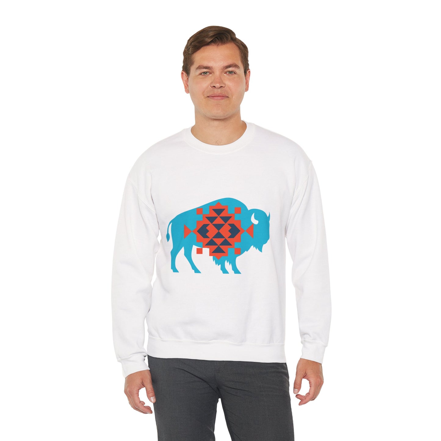 Aztec Bison Oklahoma Basketball Sweatshirt | Blue & Orange Tribal Bison Crewneck | OKC Spirit Sweater | For the City Thunder Fan Gift