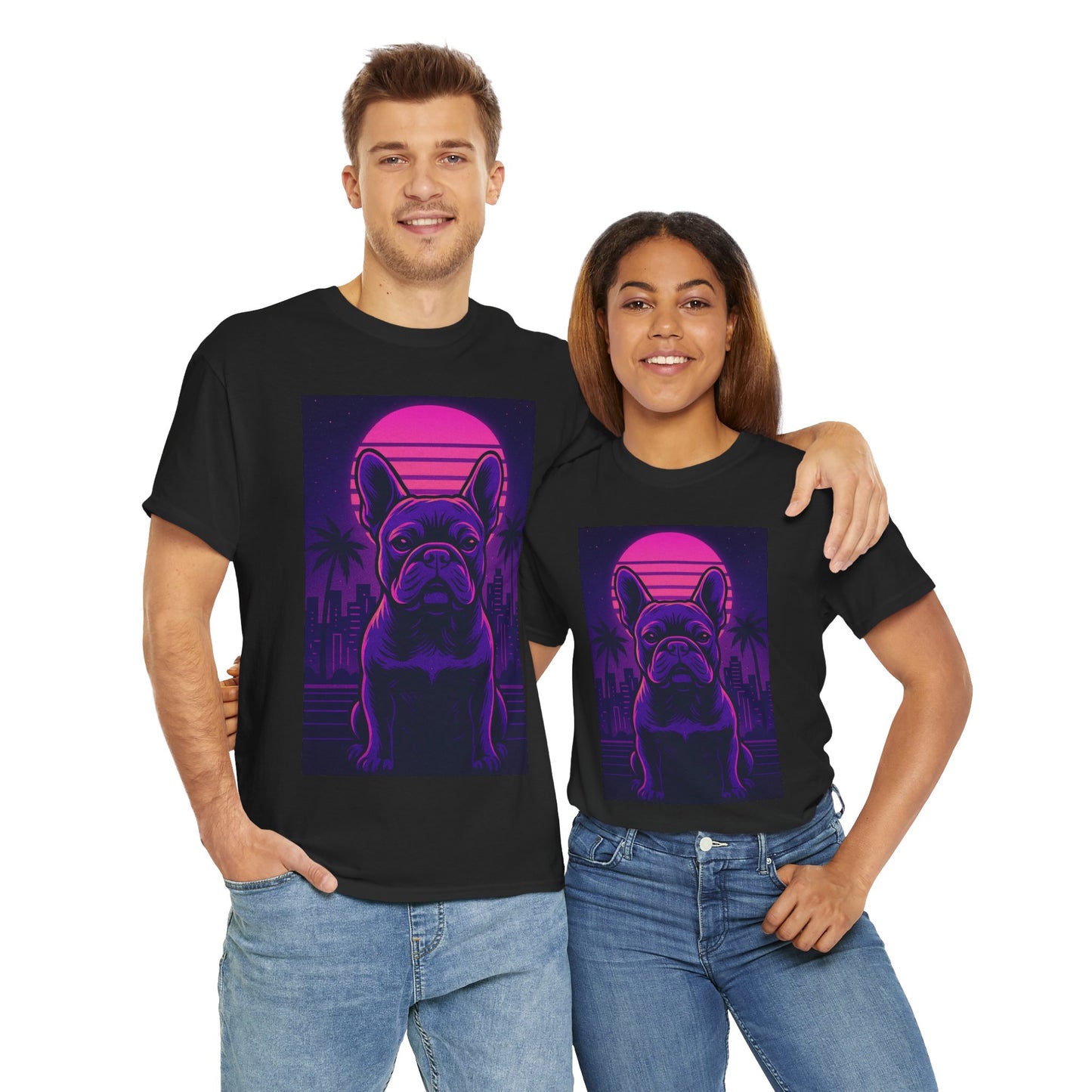 Vaporwave French Bulldog T-Shirt | Retro Neon Dog Tee | 80s Aesthetic Frenchie Shirt | Synthwave Graphic Tee | Cool Gift for Pet Lovers