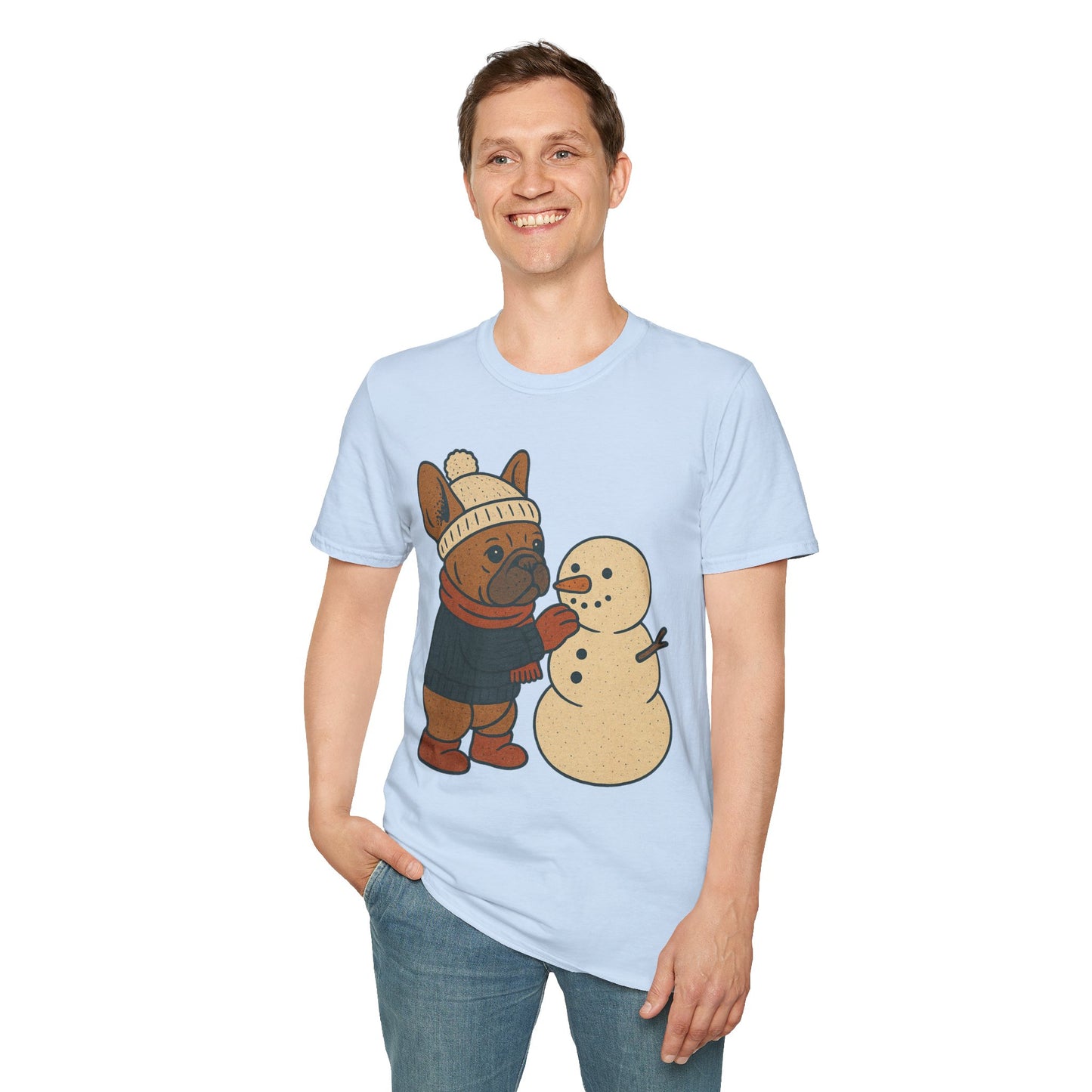 French Bulldog Snowman T-Shirt • Cute Winter Frenchie Tee • Holiday Dog Lover Shirt • Christmas Pup Graphic • Cozy Winter Pet Lover Gift