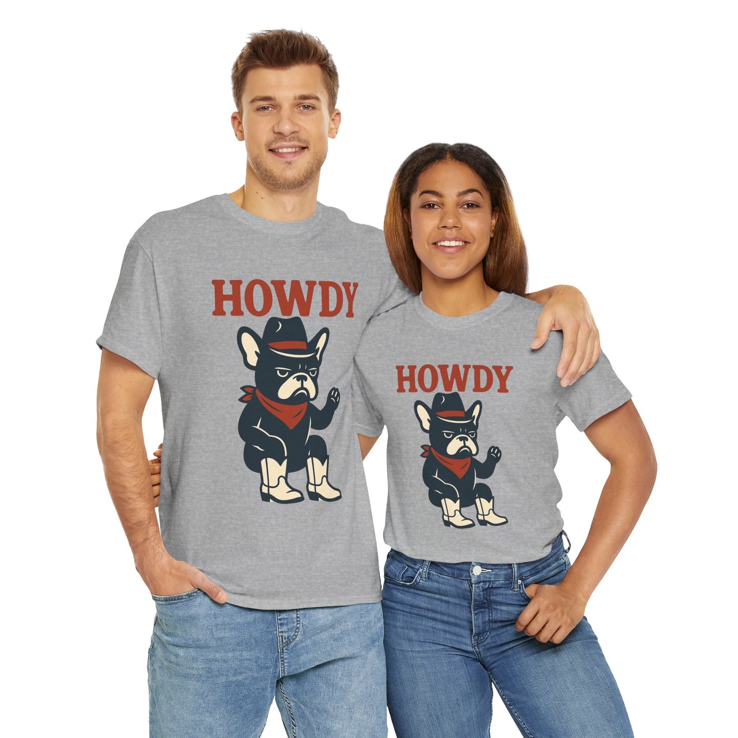 Howdy Frenchie T-Shirt | Cowboy French Bulldog Tee | Western Dog Lover Shirt | Cute Rodeo Pet Gift | Funny Frenchie Cowboy Graphic Tee