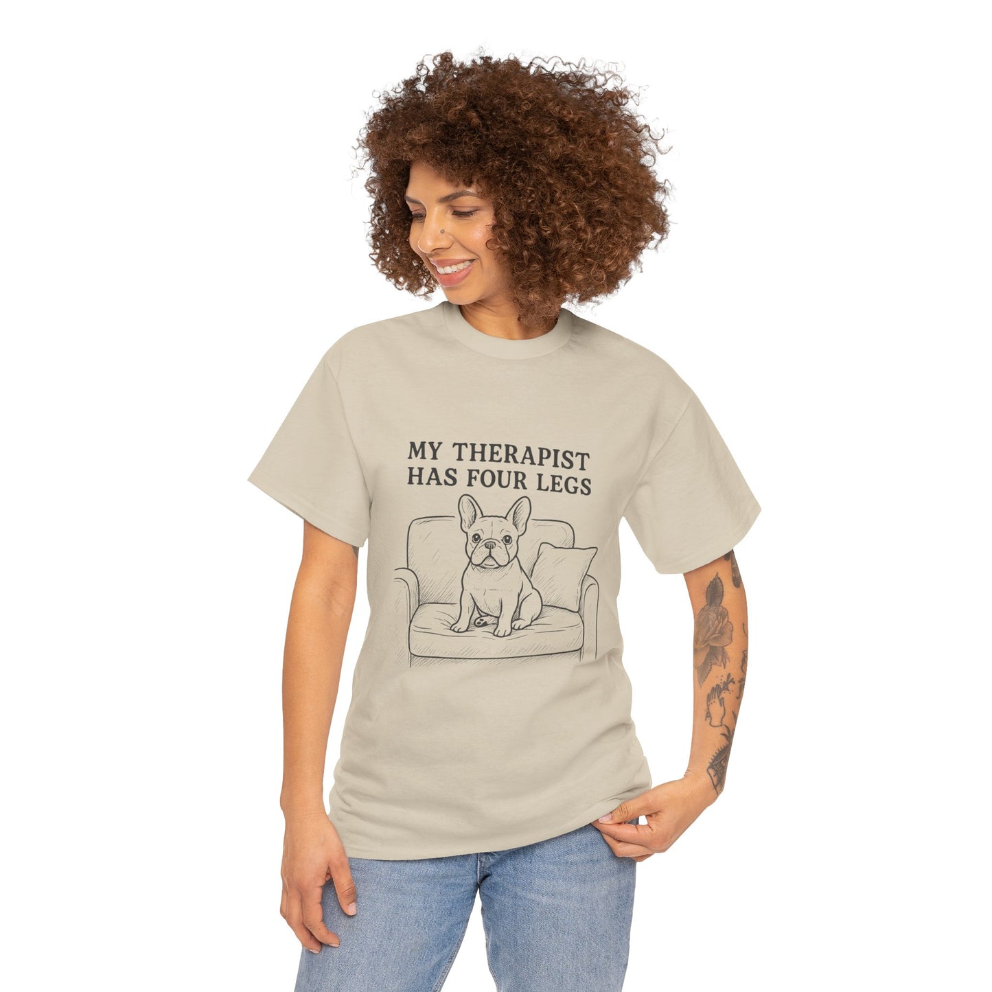My Therapist Has Four Legs French Bulldog Shirt – Funny Dog Lover Tee, Frenchie Owner Gift, Mental Health Humor Shirt, Cute Pet Apparel