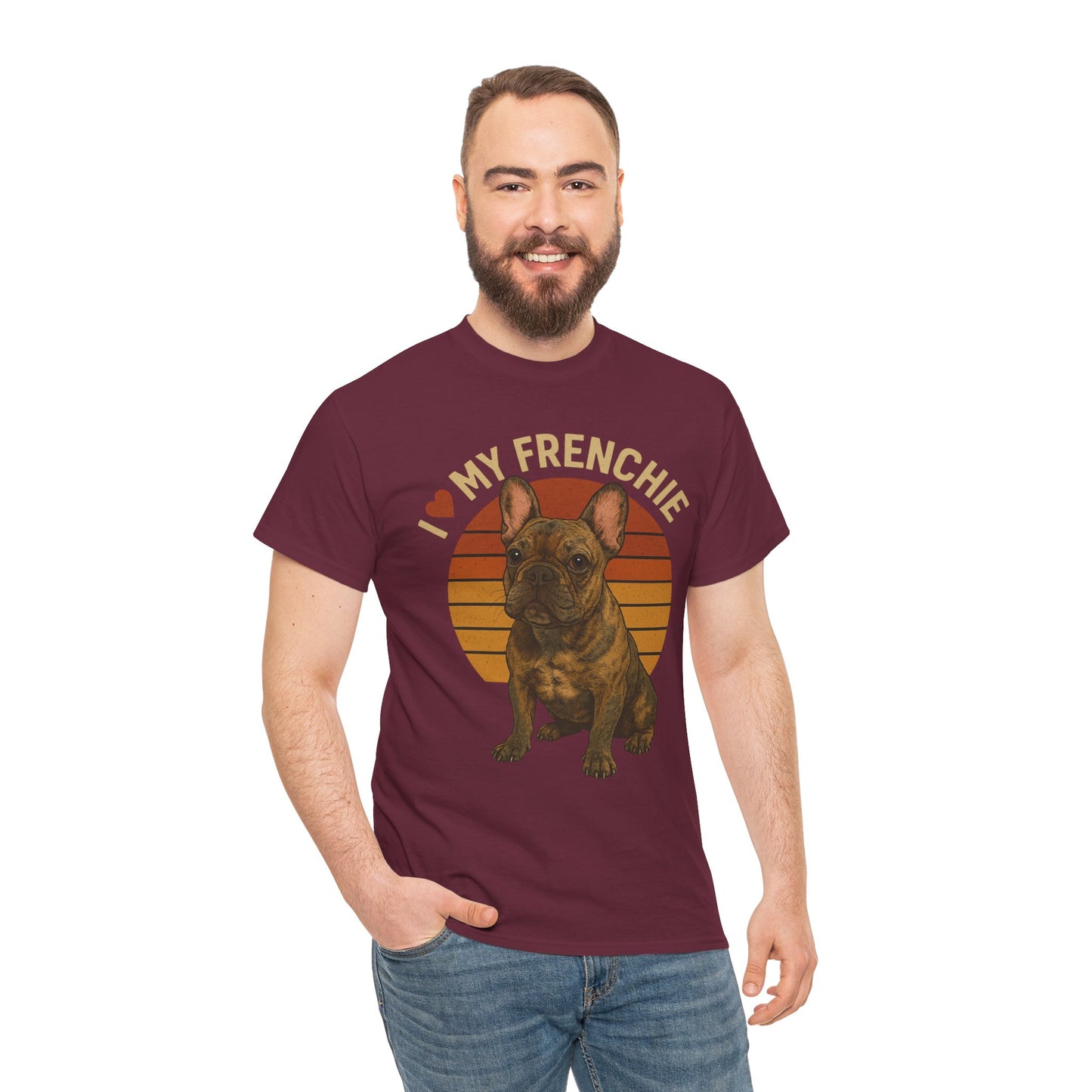 I Love My Frenchie T-Shirt | Brindle French Bulldog Retro Tee | Vintage Dog Lover Shirt | Frenchie Mom & Dad Gift