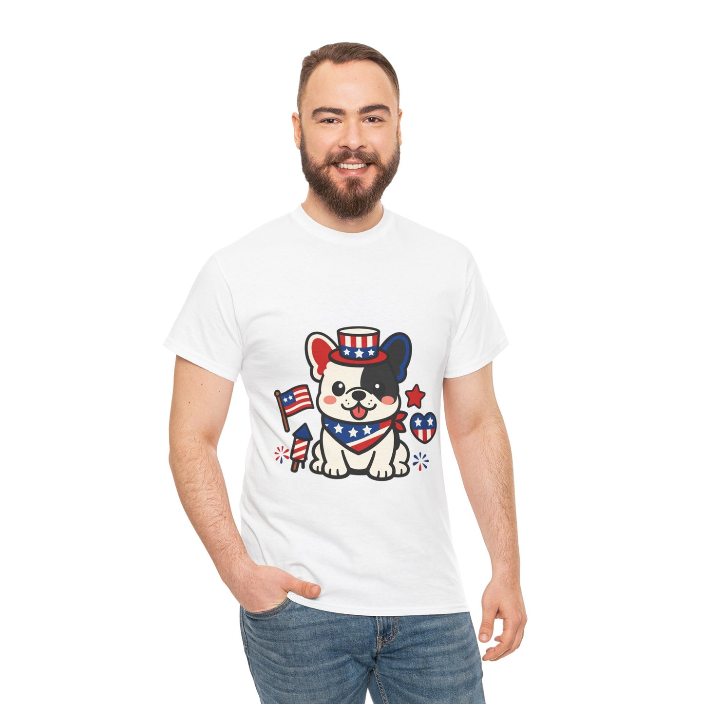 Cute Patriotic French Bulldog Shirt, Kawaii frenchie Fourth of July Tee, American Flag Puppy Shirt, USA Dog Lover Gift, Patriotic Frenchie
