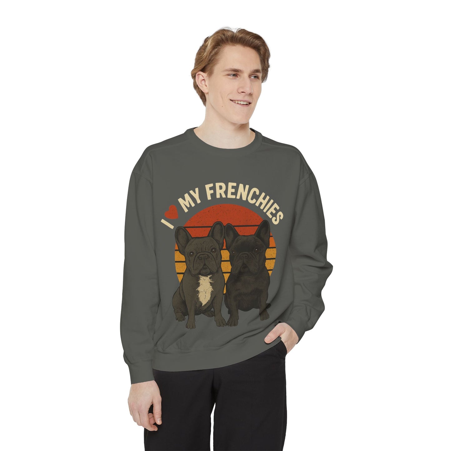 I Love My Frenchies Sweatshirt | Retro French Bulldog Pullover | Vintage Dog Mom Crewneck | Cozy Frenchie Lover Sweater