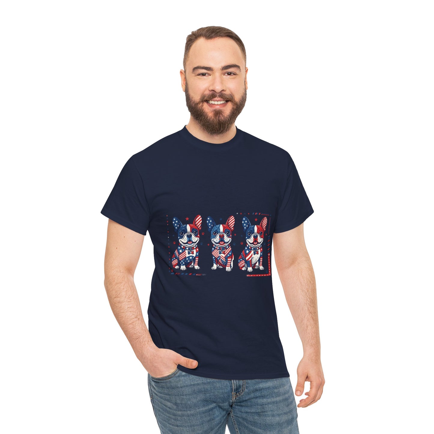 Patriotic French Bulldog Shirt, American Flag Frenchie Trio Tee, Fourth of July Dog Lover Shirt, USA French Bulldog Gift, Frenchie Mom Shirt
