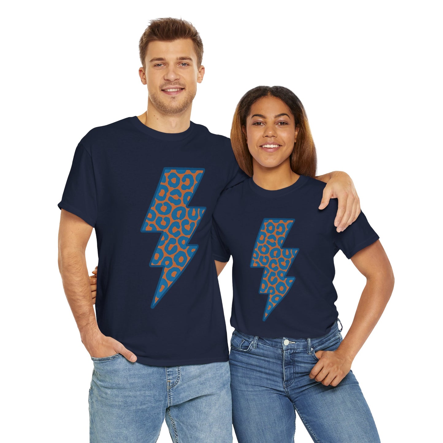 Blue Leopard Lightning Bolt T-Shirt | OKC Thunder Inspired Shirt | Orange & Blue Game Day Tee | Retro Lightning Graphic
