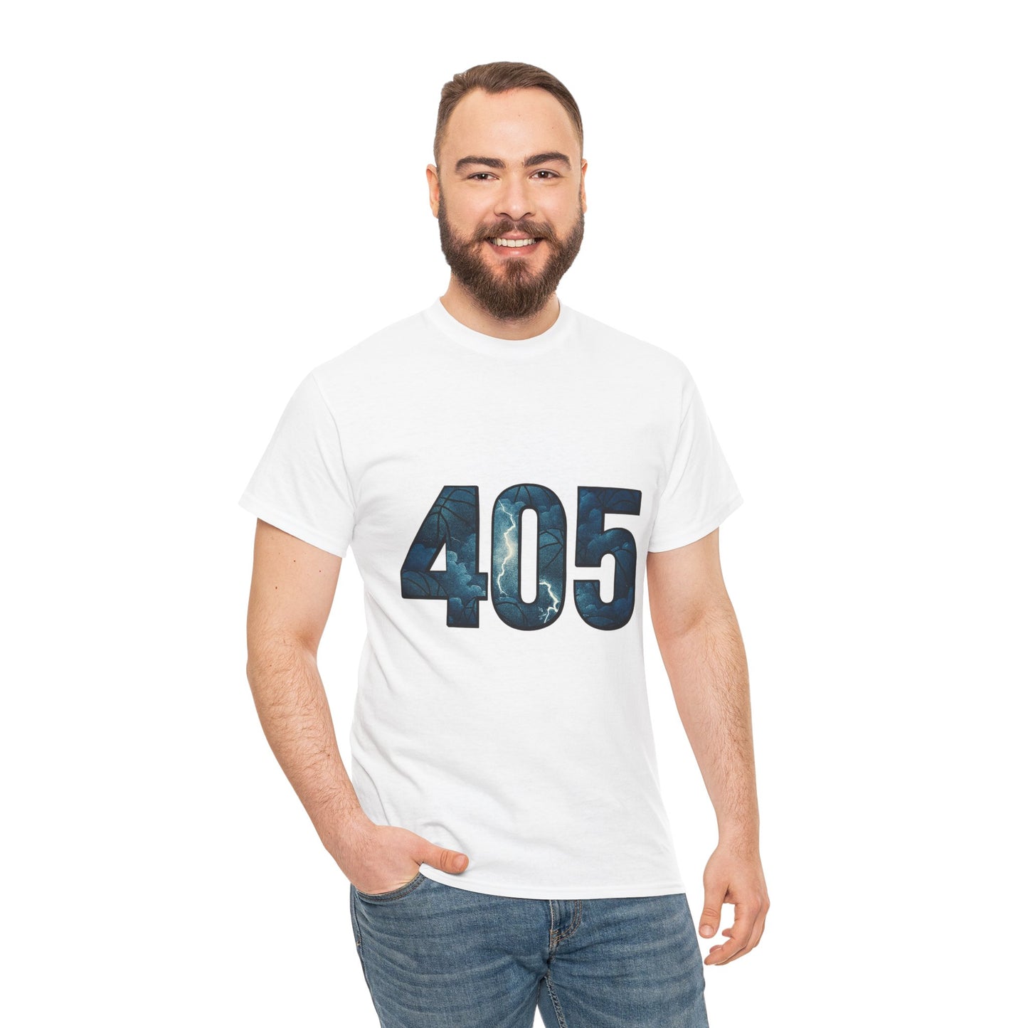 405 Thunder Lightning Tee | OKC Basketball Shirt | Oklahoma Area Code Shirt | Orange & Blue Thunder Fan Graphic Tee | Local Pride Shirt