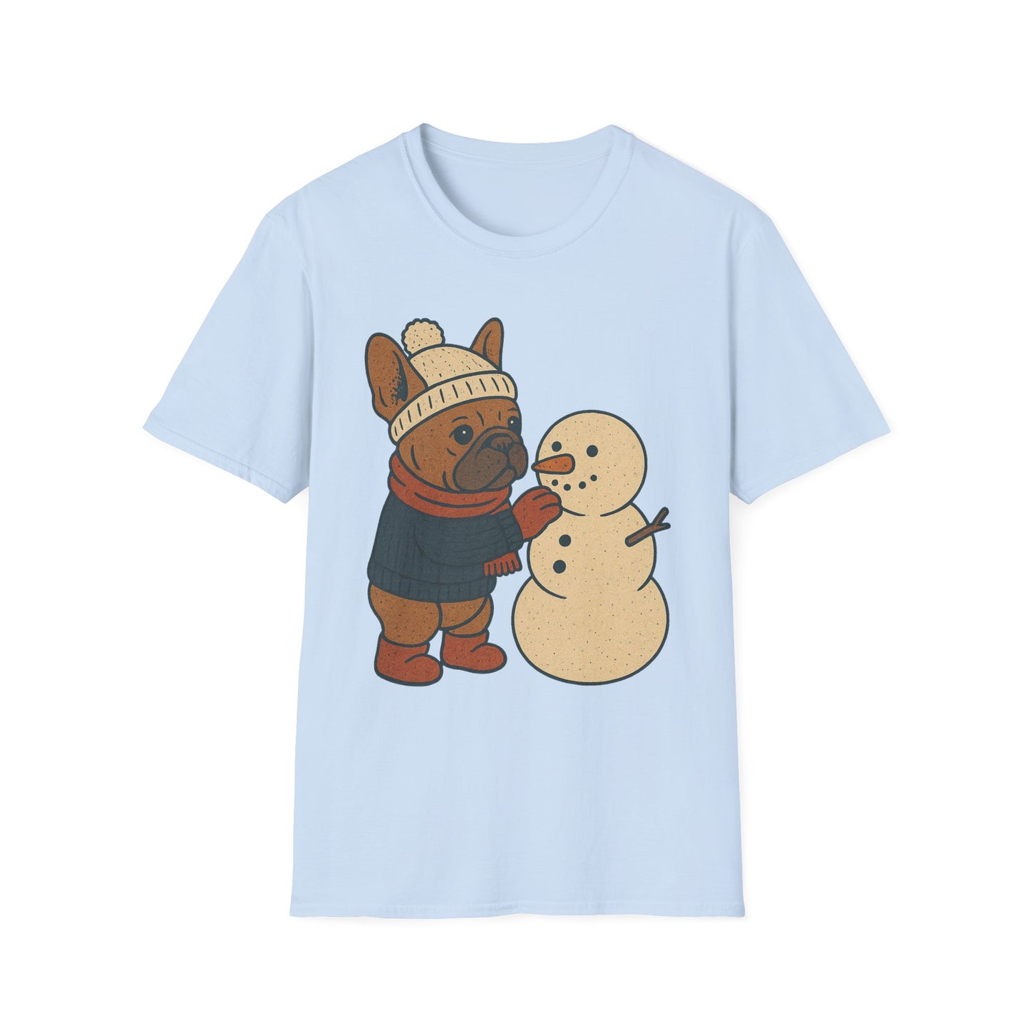French Bulldog Snowman T-Shirt • Cute Winter Frenchie Tee • Holiday Dog Lover Shirt • Christmas Pup Graphic • Cozy Winter Pet Lover Gift
