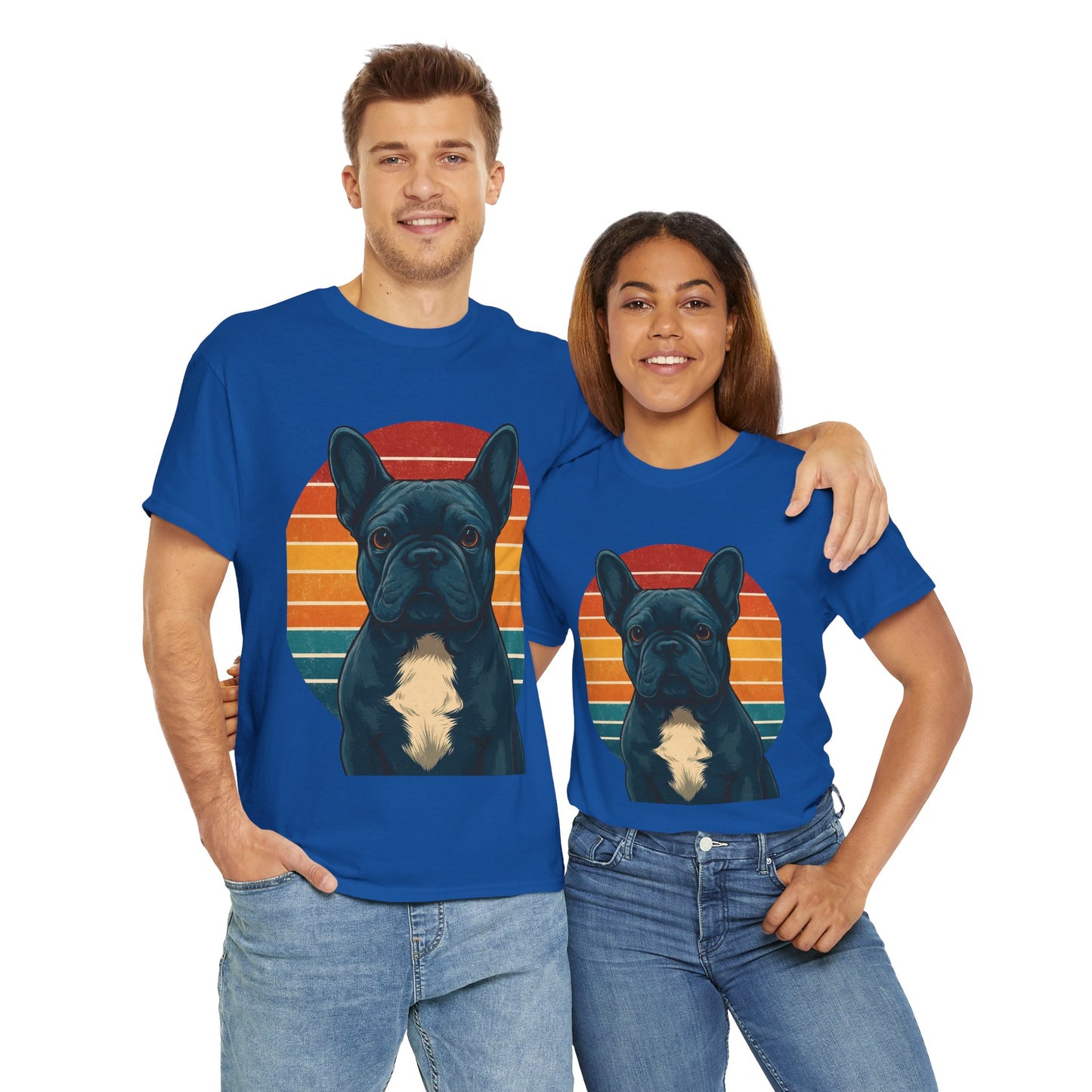 Retro Blue French Bulldog T-Shirt | Vintage Frenchie Dog Tee | 70s Sunset Graphic Shirt | Frenchie Lover Gift | Cute Pet Owner Apparel
