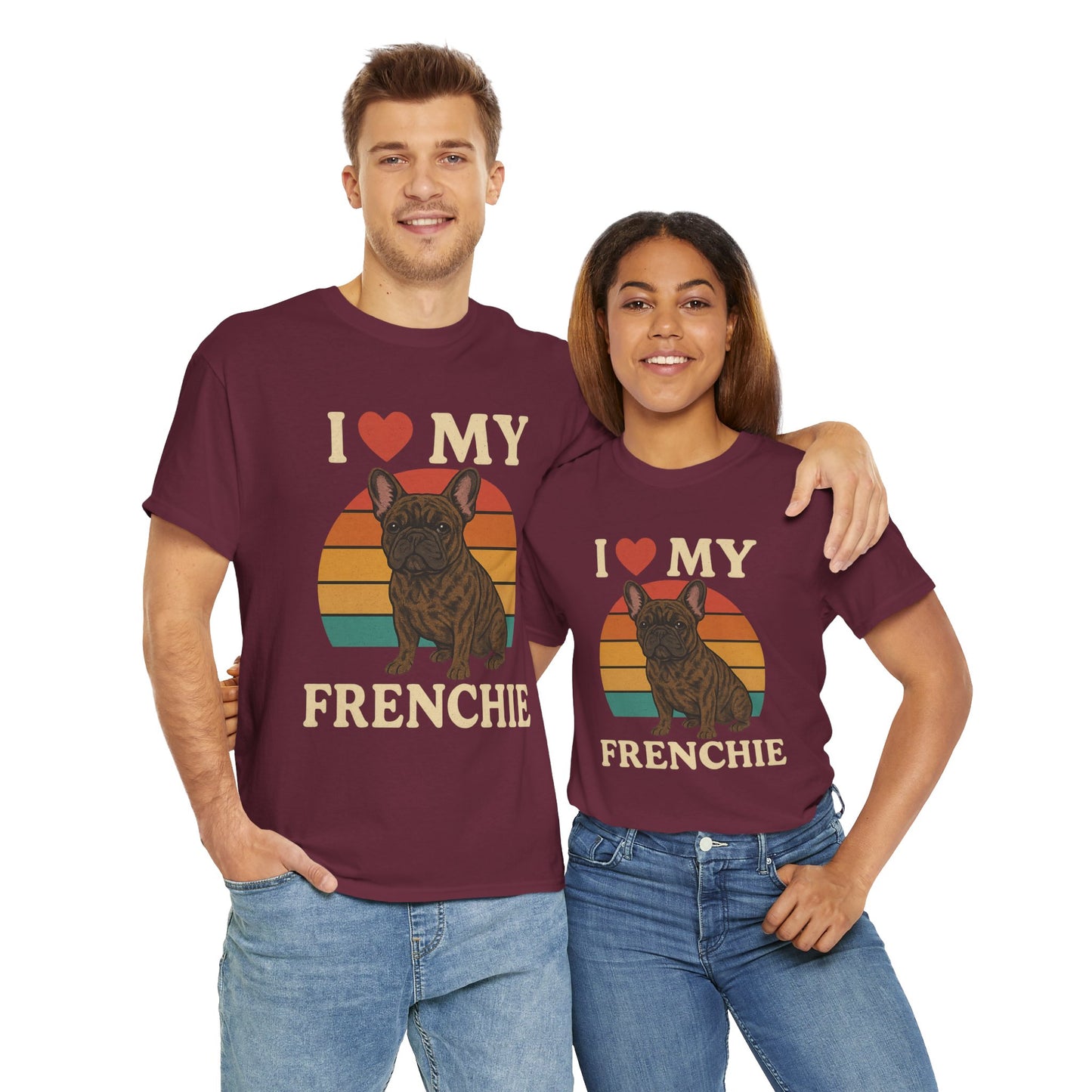 I Love My Frenchie T-Shirt | Retro French Bulldog Tee | Vintage Dog Lover Gift | Frenchie Mom & Dad Shirt | Brindle Bulldog Graphic Top