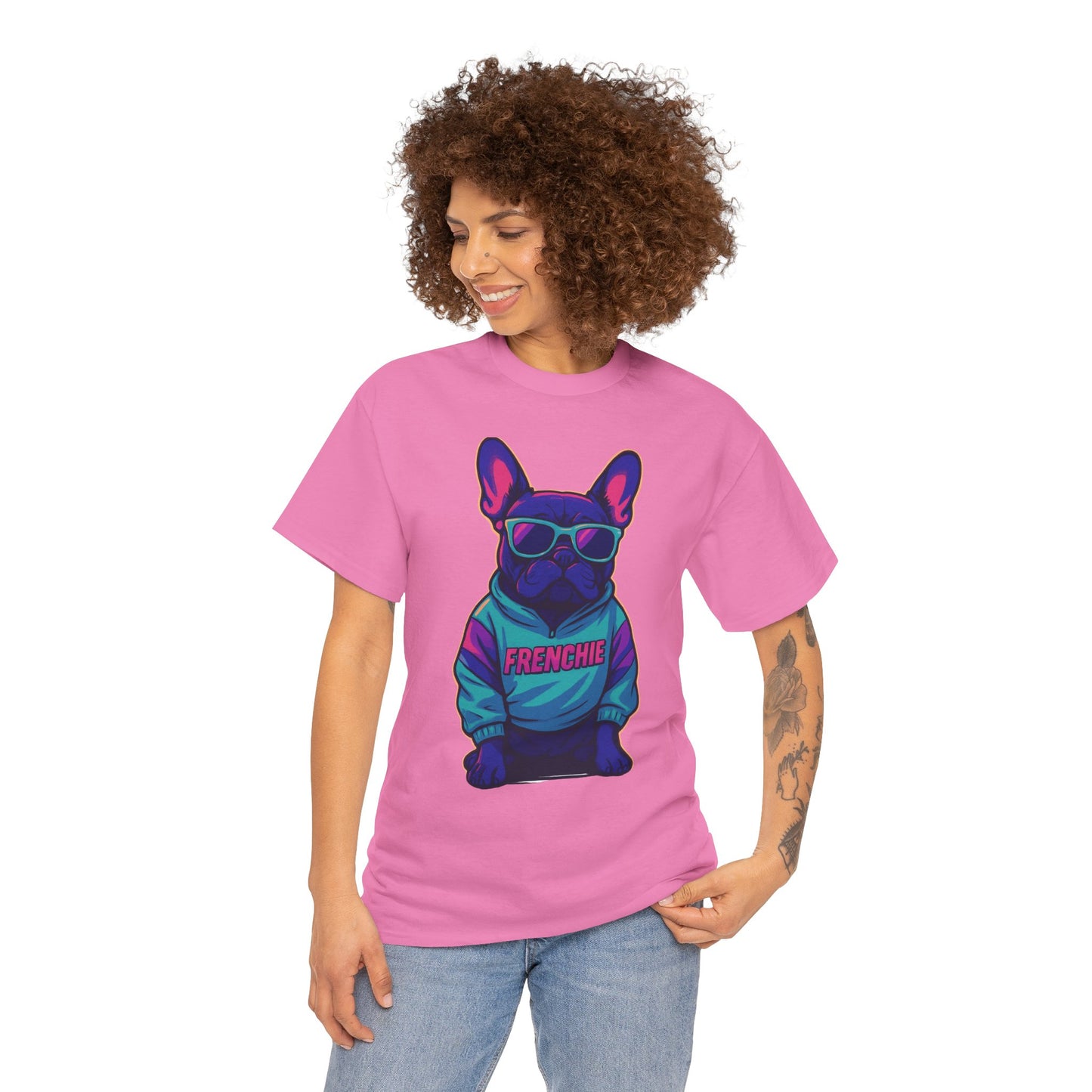 Vaporwave Frenchie T-Shirt | Retro Neon Dog Graphic | 80s Style French Bulldog Tee | Colorful Streetwear Gift for Dog Lovers | Cool Pet Apparel