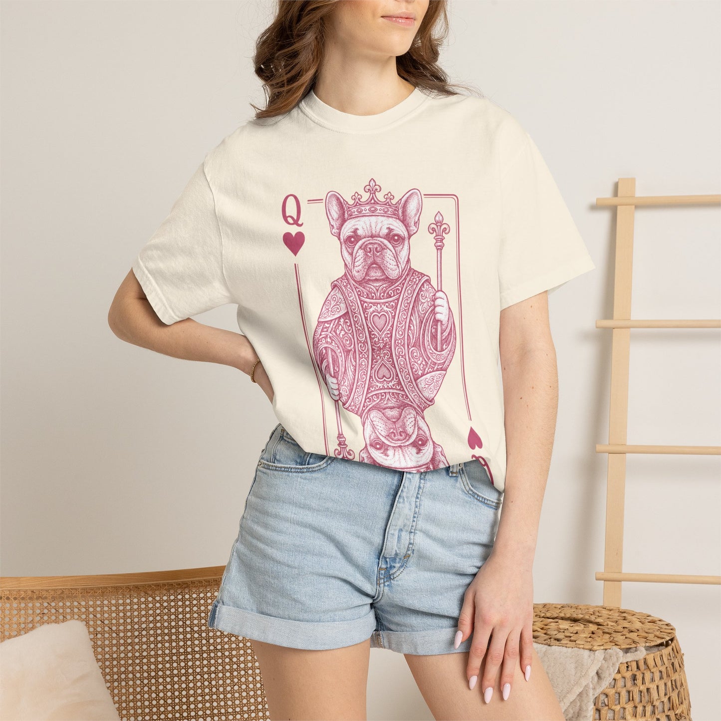 Queen of Hearts French Bulldog Shirt, Frenchie Queen Playing Card Tee, Dog Mom Gift, Cute French Bulldog Graphic Shirt, Royal Frenchie T-Shirt