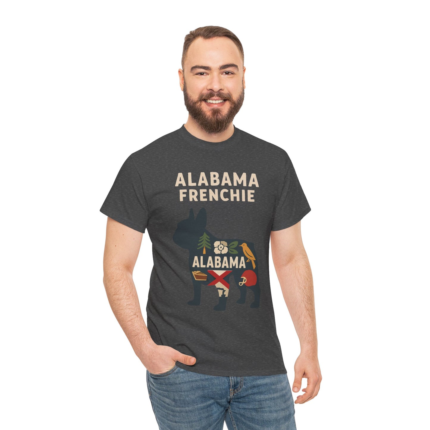 Alabama Frenchie T-Shirt – French Bulldog State Pride Tee, Retro Alabama Dog Lover Shirt, Southern Frenchie Gift for Pet Lovers