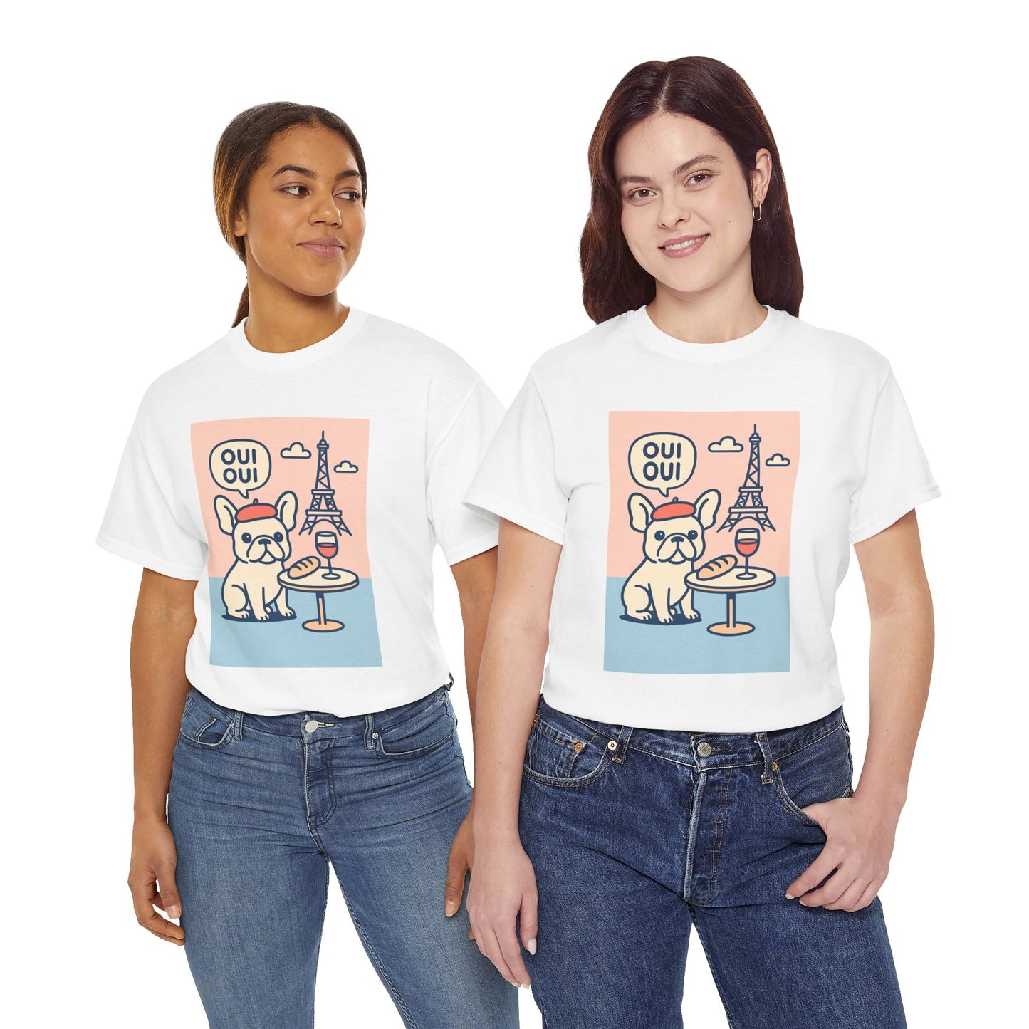 Oui Oui Frenchie Paris T-Shirt – Cute French Bulldog Café Tee, Paris Dog Lover Shirt, Beret & Baguette Graphic, French Bulldog Gift for Women & Men