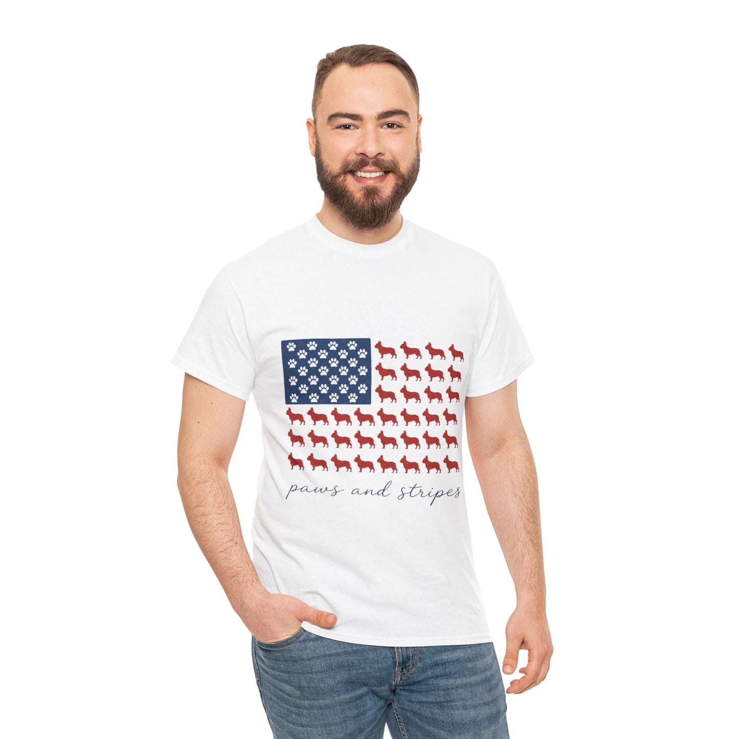 Paws and Stripes Shirt, Patriotic French Bulldog Tee, Frenchie American Flag Shirt, 4th of July Dog Lover Gift, USA Frenchie Tee