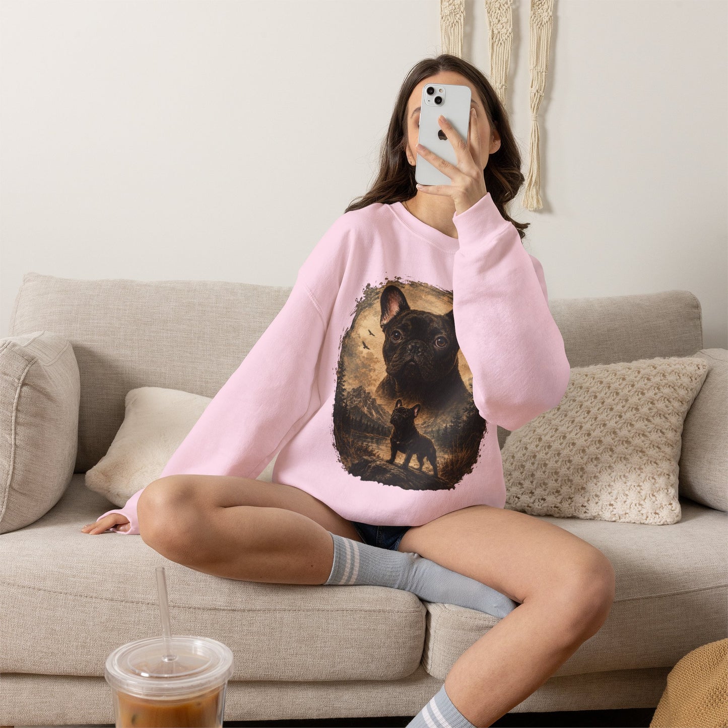 Black French Bulldog Sweatshirt, Rustic Frenchie Crewneck, Vintage Nature French Bulldog Sweatshirt, Dog Lover Gift, Black Frenchie Pullover, Camping Sweatshirt, Cozy Dog Apparel