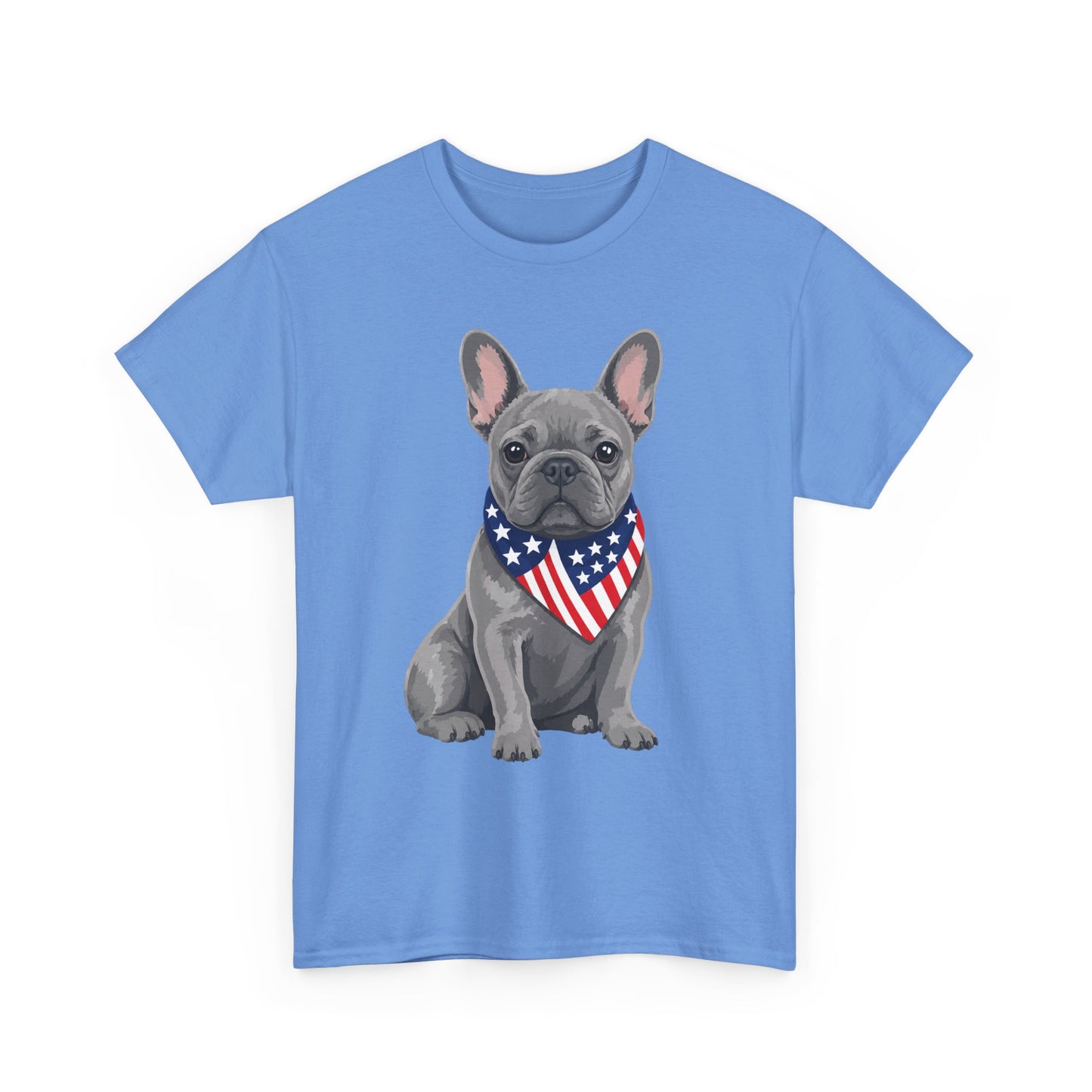 Patriotic French Bulldog Shirt, Blue Frenchie American Flag Bandana Tee, Fourth of July Dog Lover Shirt, USA French Bulldog Gift