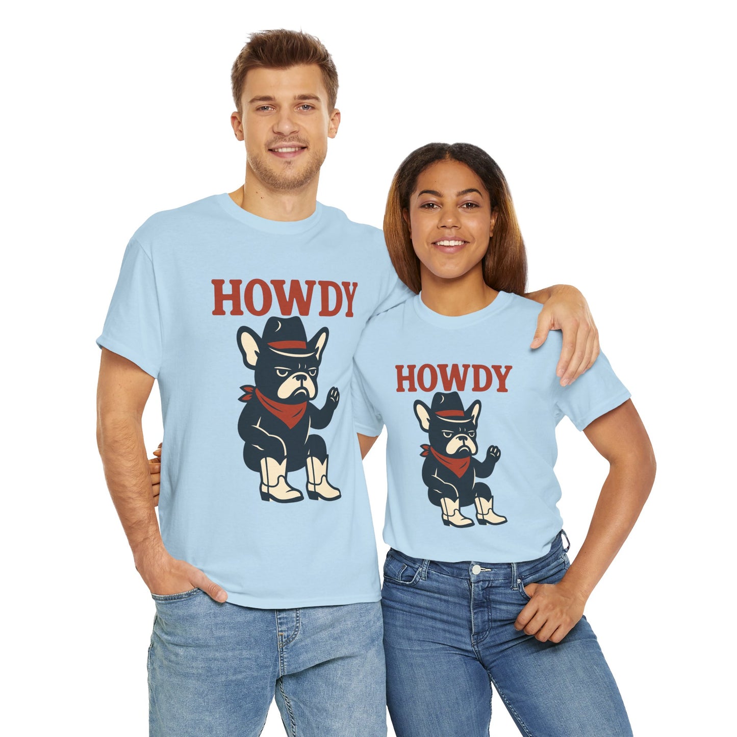 Howdy Frenchie T-Shirt | Cowboy French Bulldog Tee | Western Dog Lover Shirt | Cute Rodeo Pet Gift | Funny Frenchie Cowboy Graphic Tee