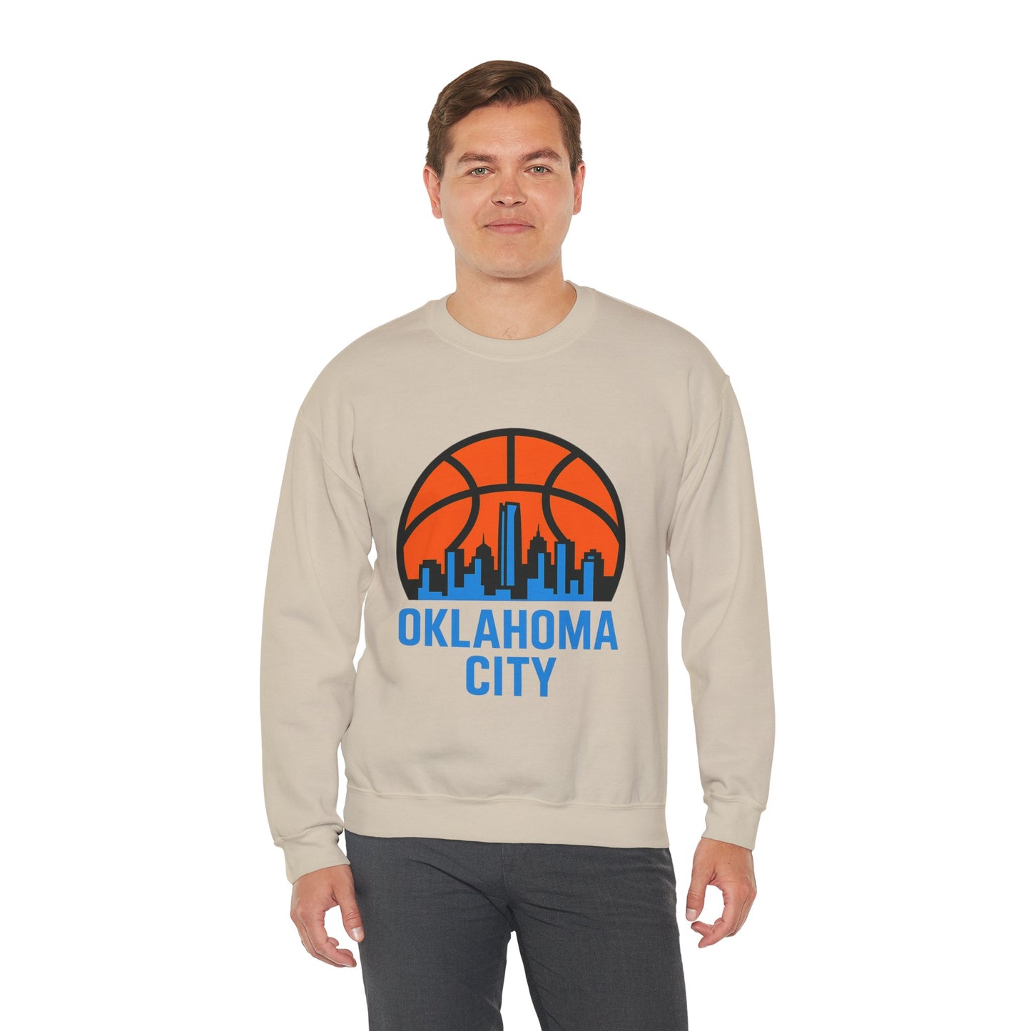 Oklahoma City Basketball Sweatshirt | Blue & Orange Skyline Pullover